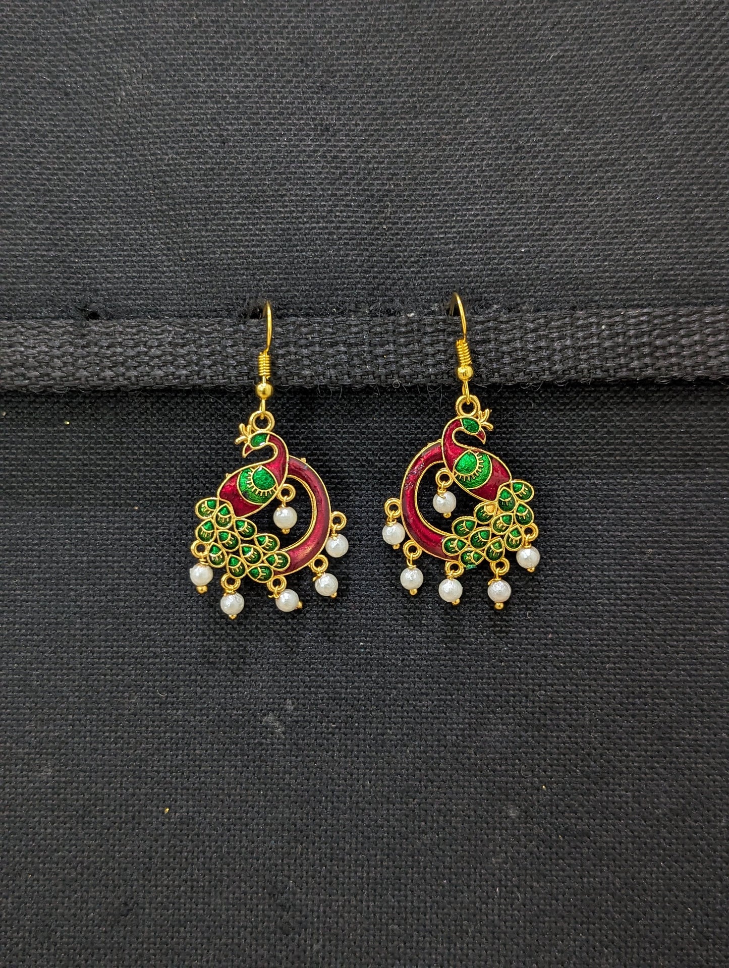 Peacock meenakari hook drop Earrings