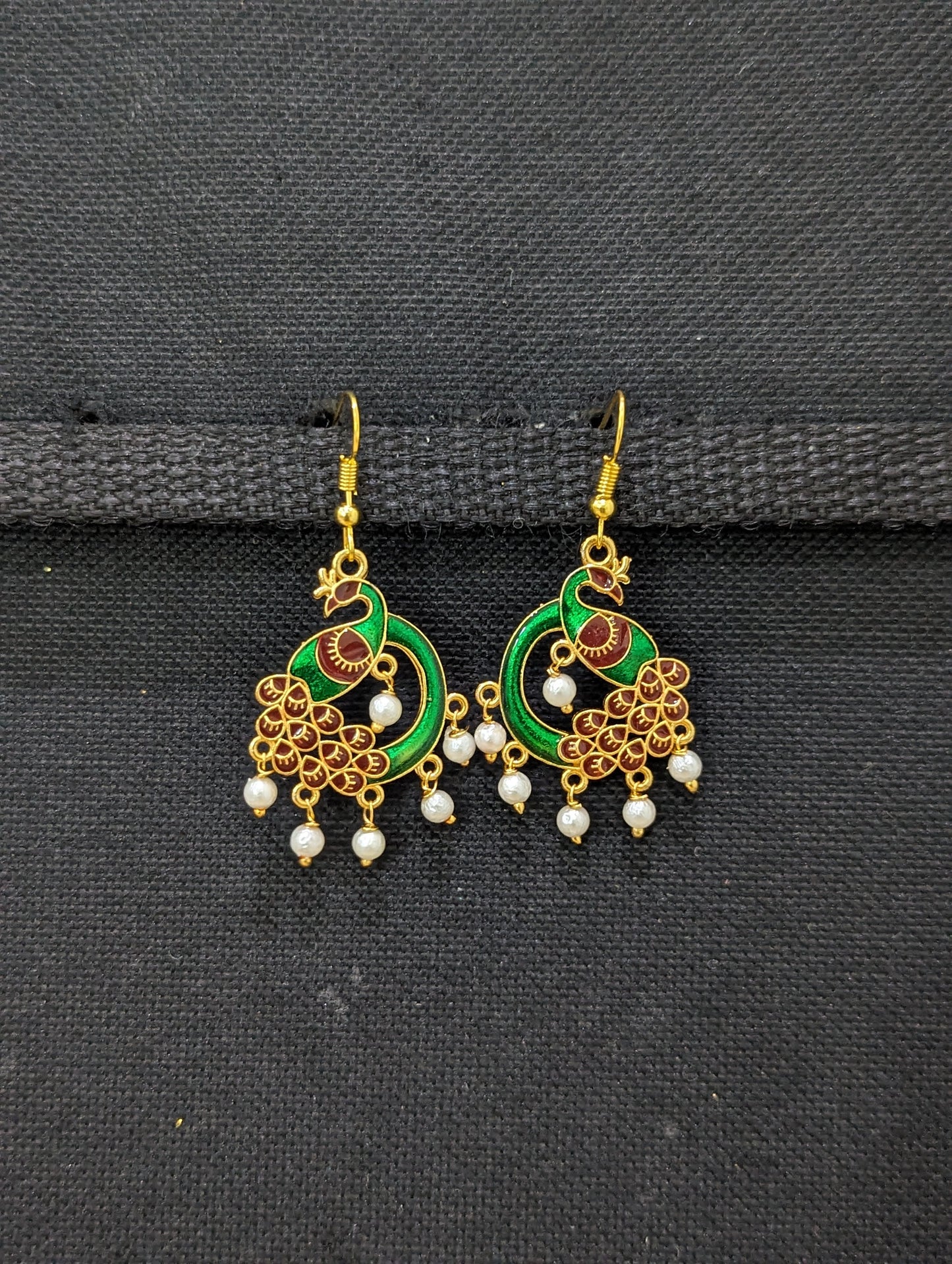 Peacock meenakari hook drop Earrings
