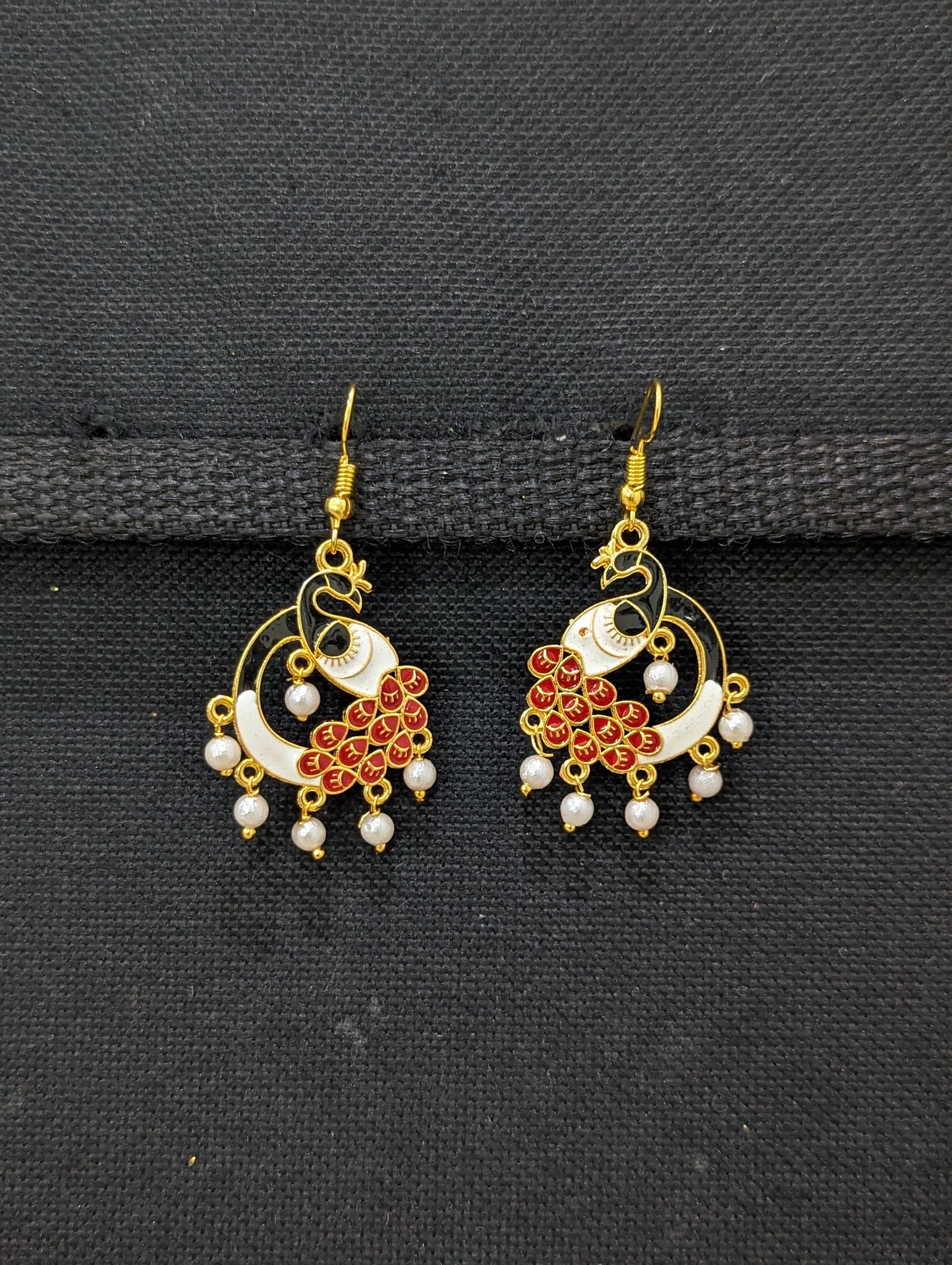Peacock meenakari hook drop Earrings