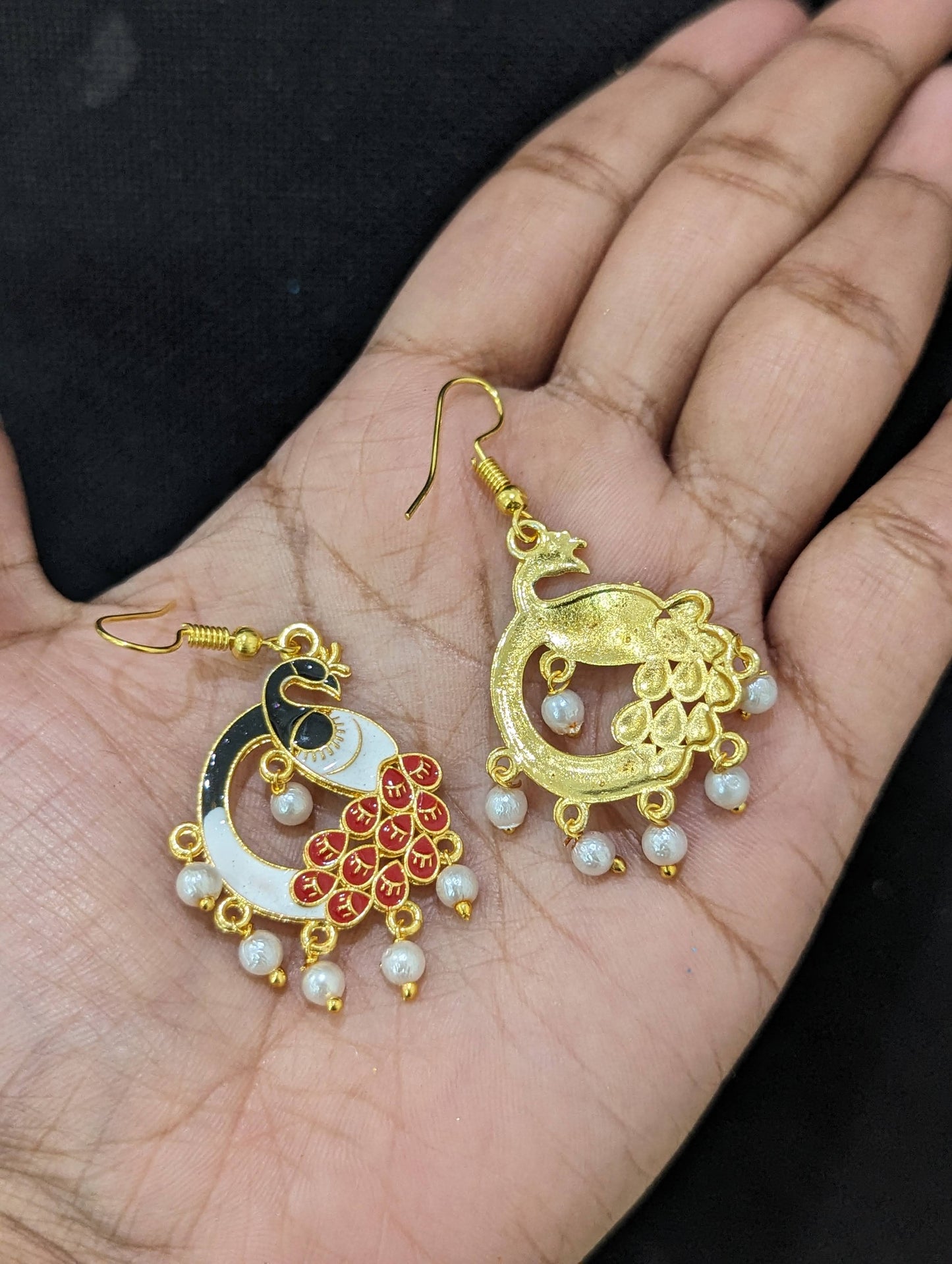 Peacock meenakari hook drop Earrings