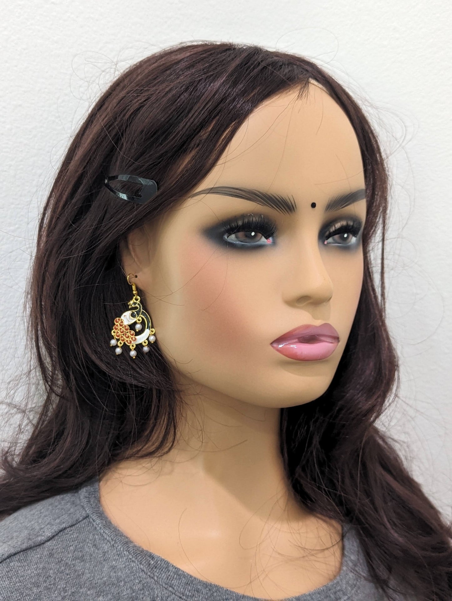 Peacock meenakari hook drop Earrings