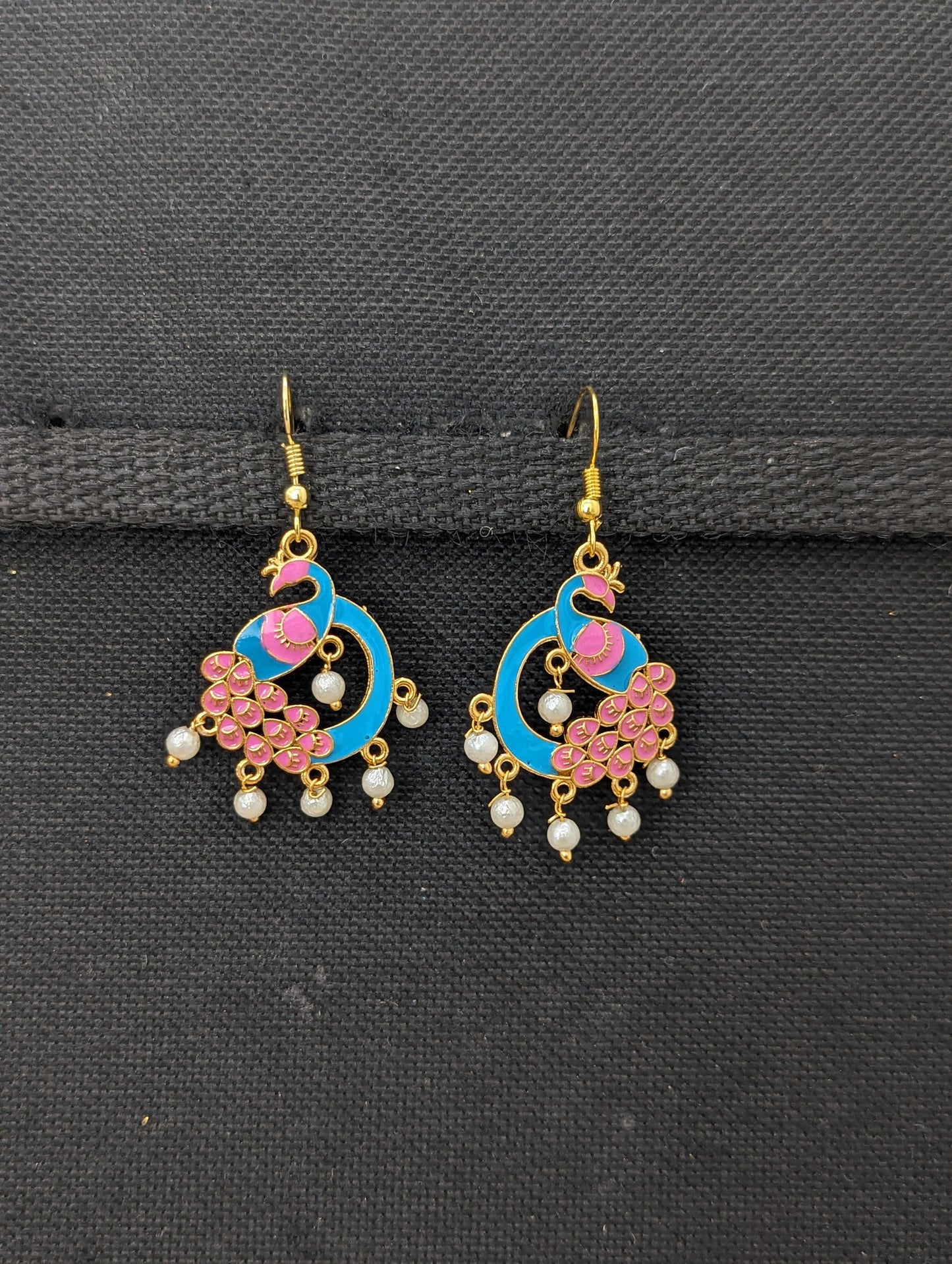 Peacock meenakari hook drop Earrings - More colors