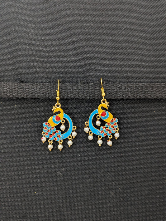 Peacock meenakari hook drop Earrings - More colors
