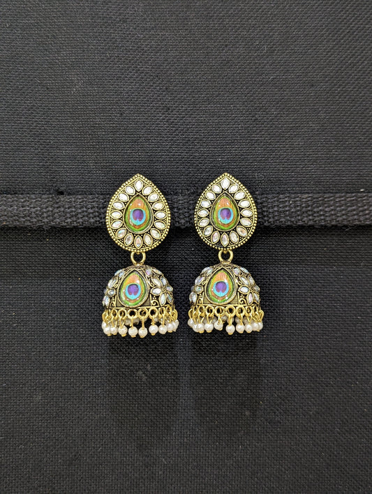 Peacock Antique gold plated jhumka earrings
