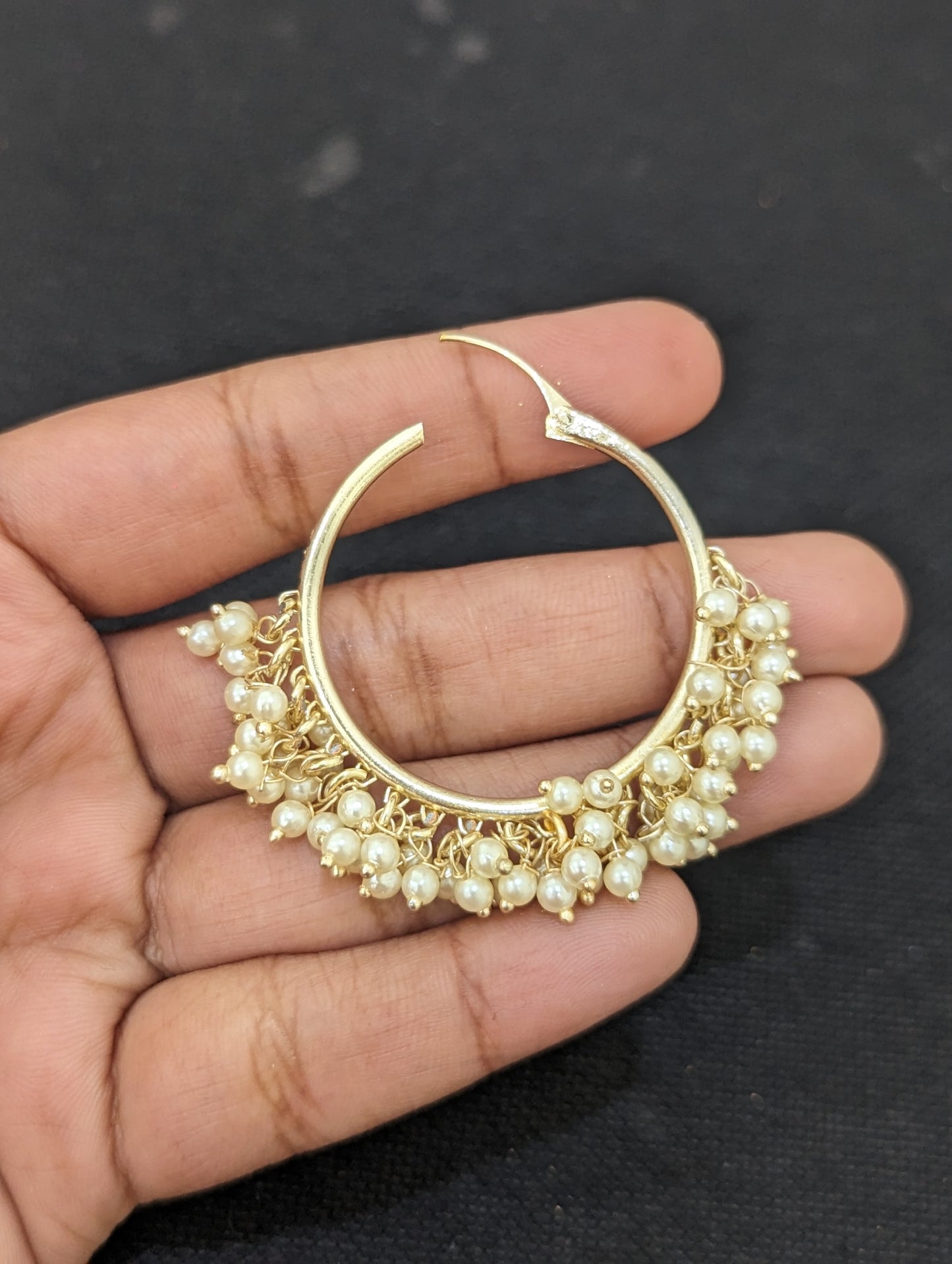 Pearl cluster bead Large hoop earrings