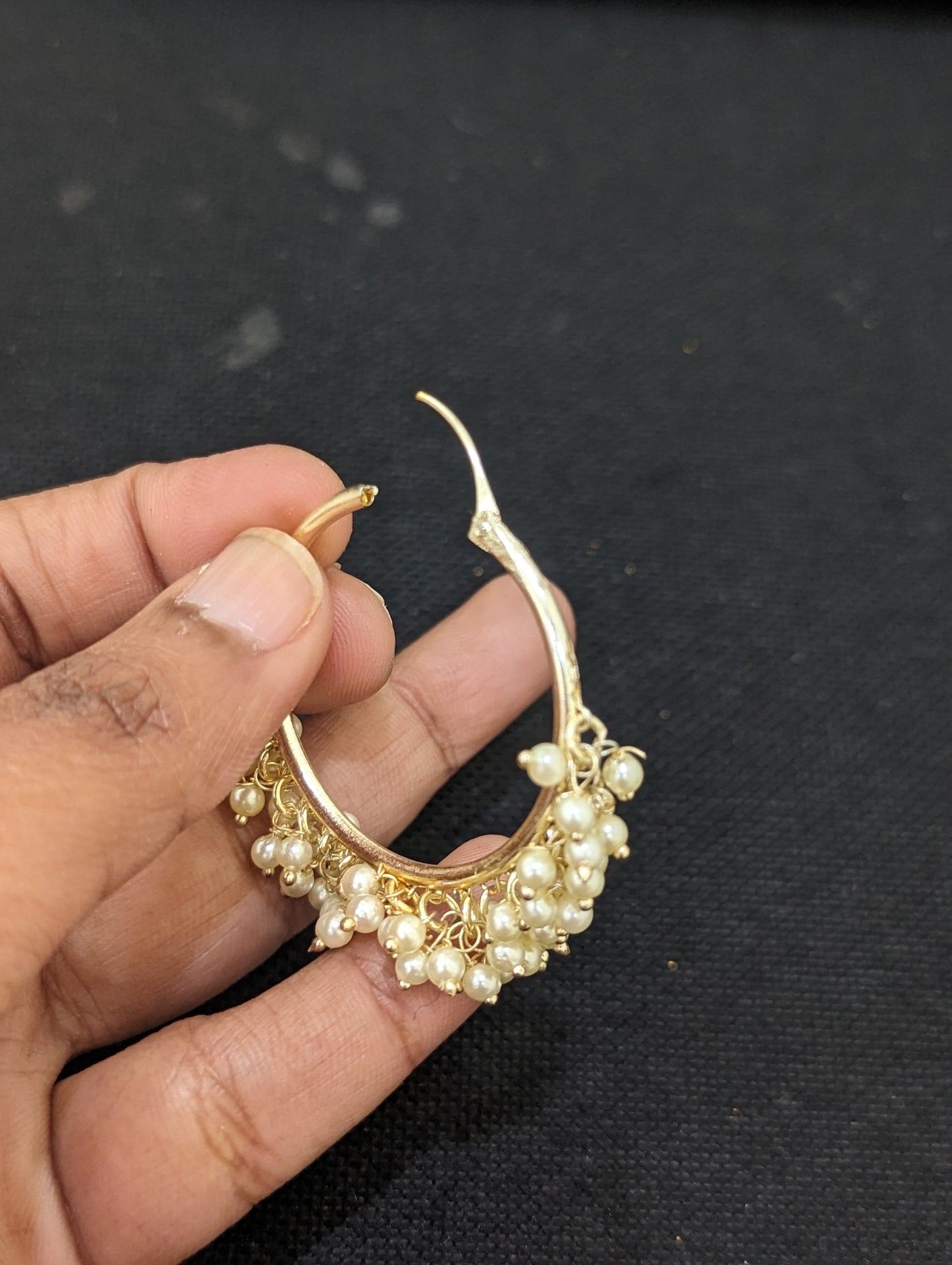 Pearl cluster bead Large hoop earrings
