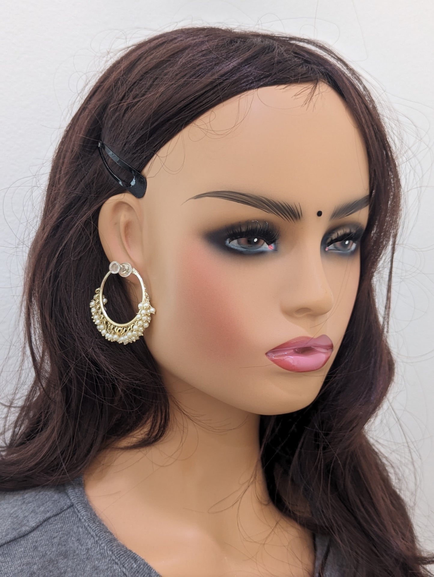 Pearl cluster bead Large hoop earrings