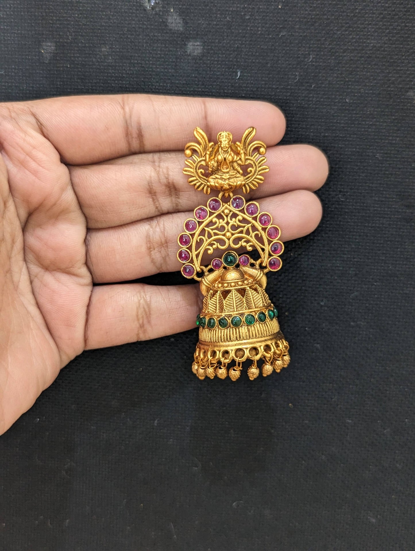 Orange gold plated Kemp Jhumka earrings