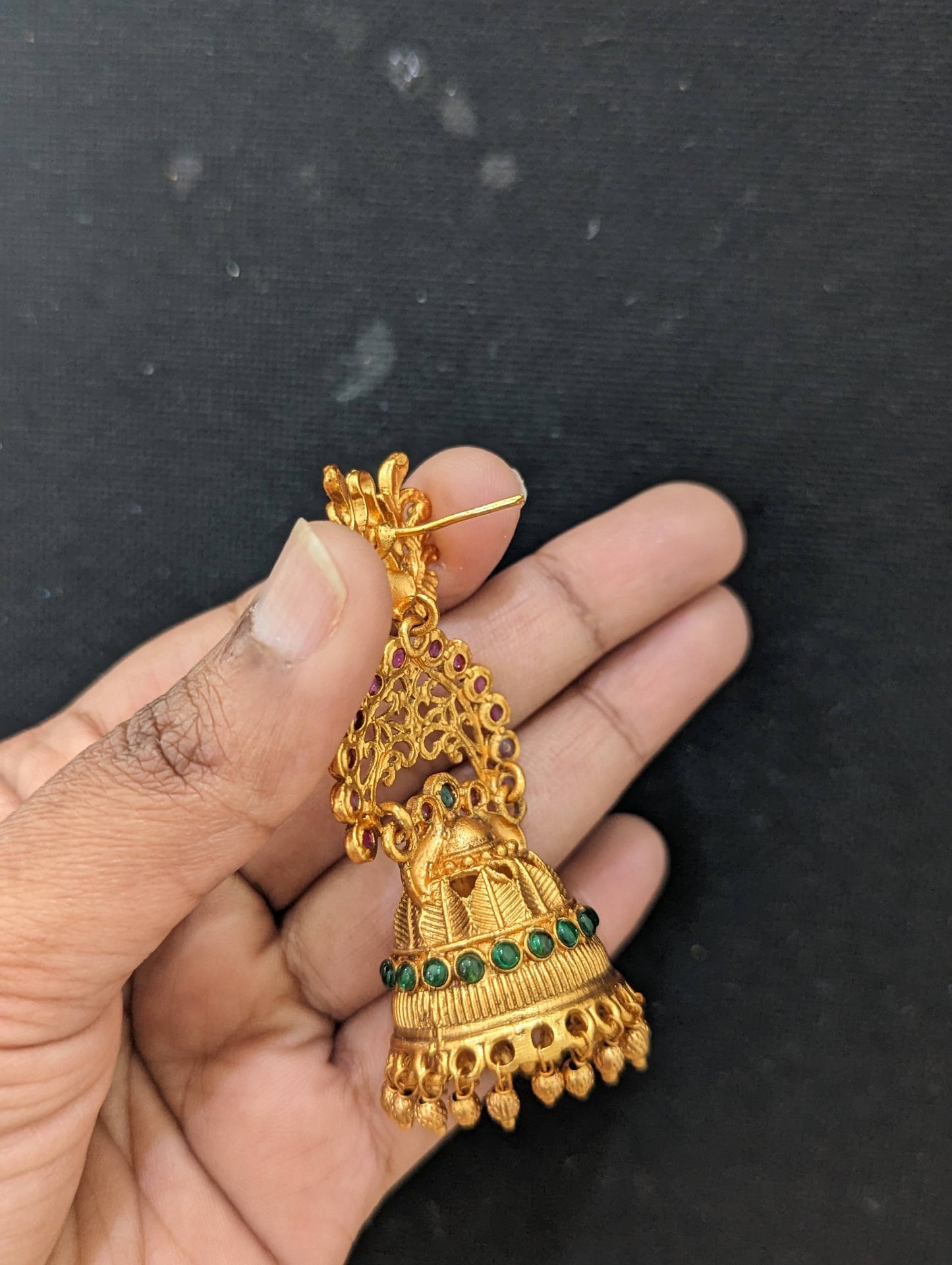 Orange gold plated Kemp Jhumka earrings