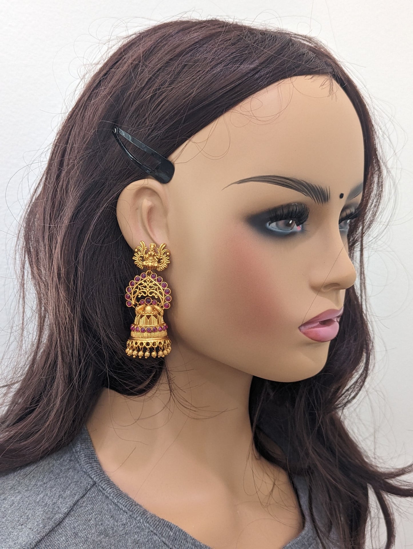 Orange gold plated Kemp Jhumka earrings