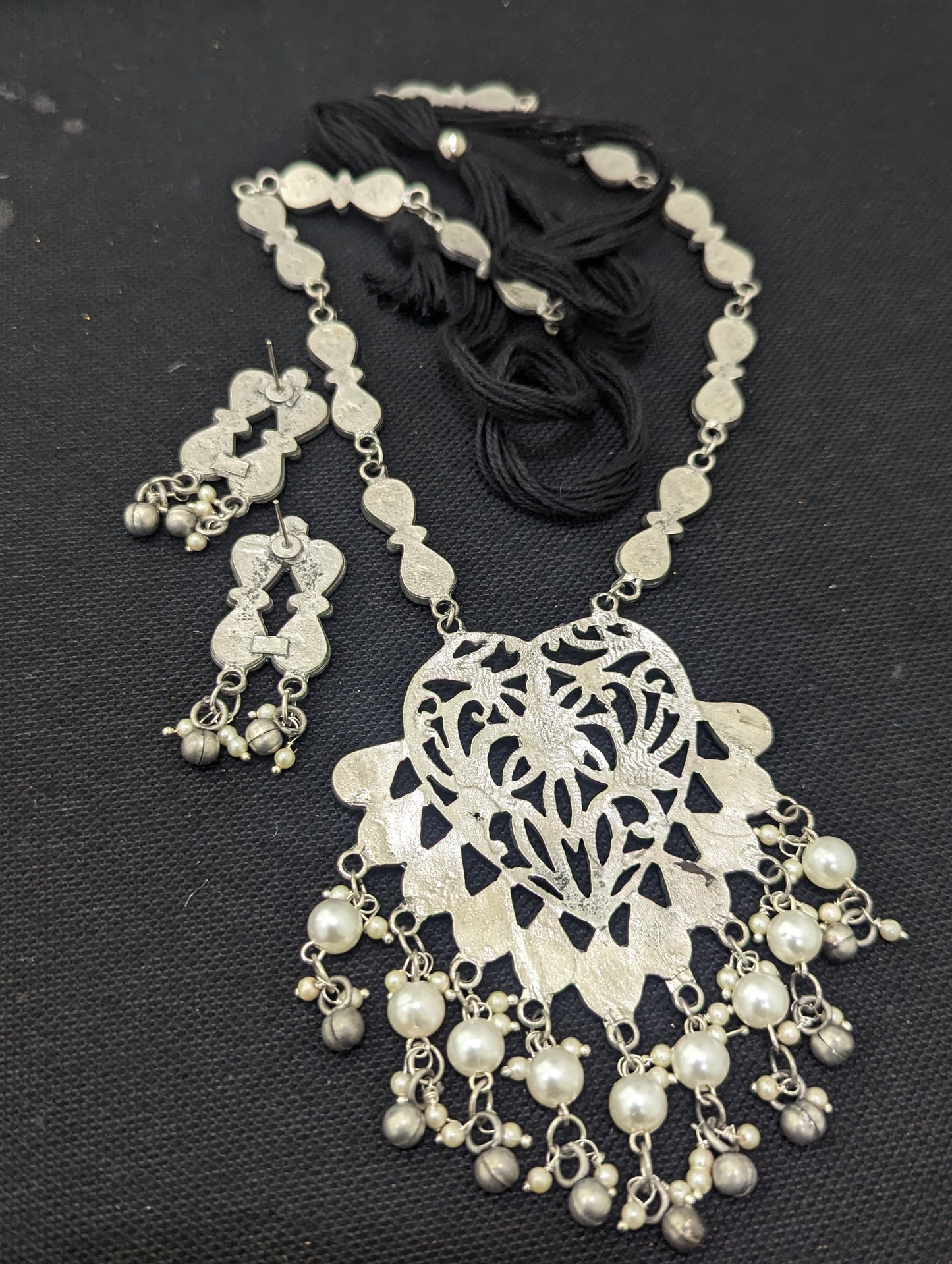 Oxidized Silver Enamel Pendant and Earrings set