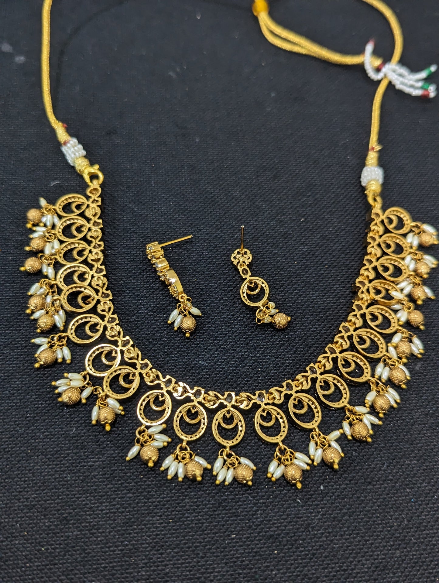 Antique White CZ Guttapusalu Necklace and Earrings set