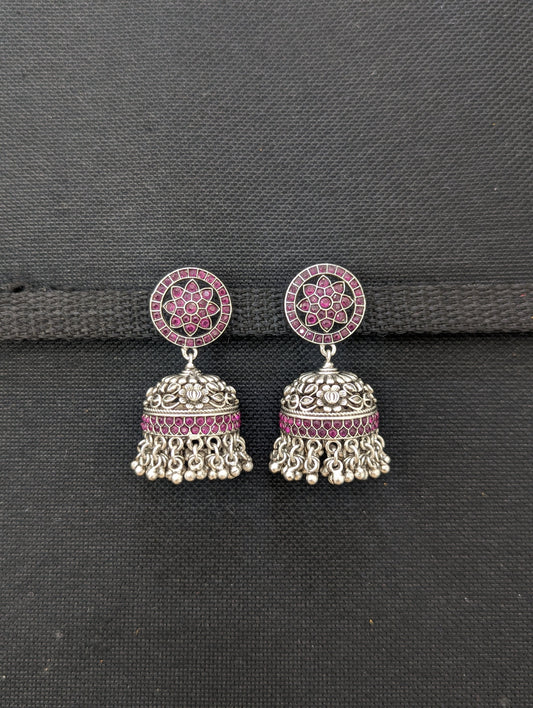 Bright silver plated Pink jhumka earrings