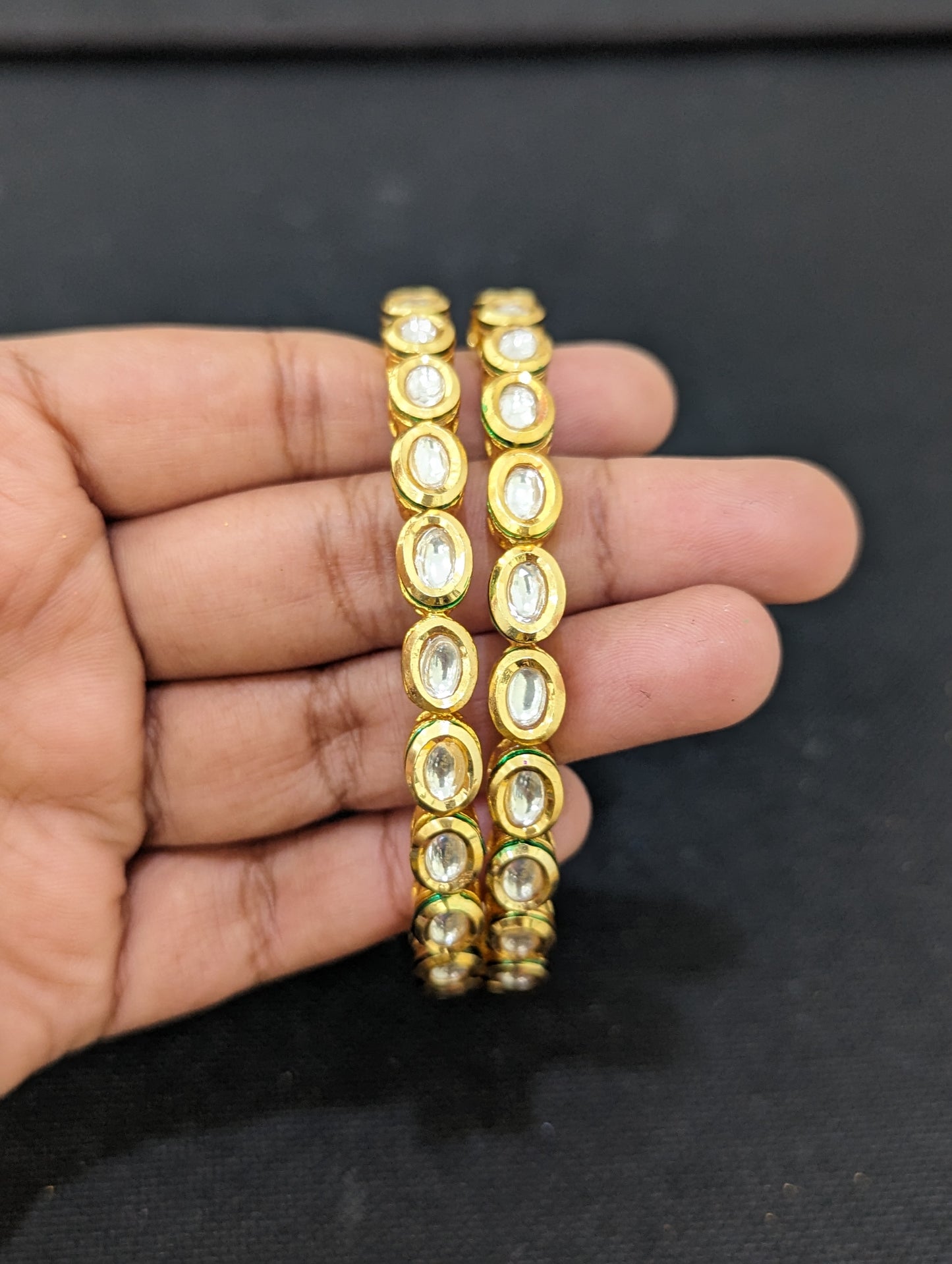 Oval kundan stone embedded traditional Bangles - 2x8 size