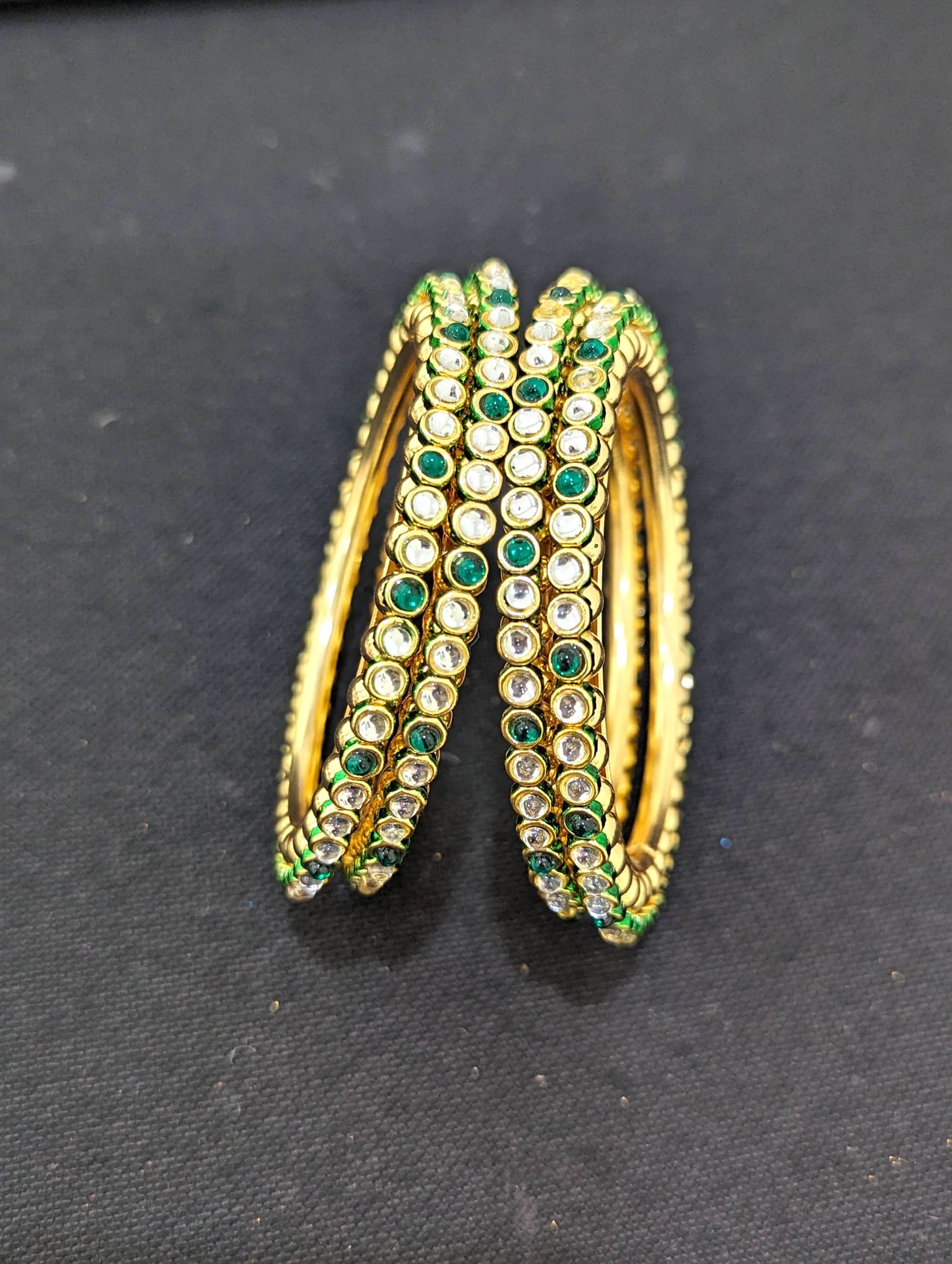 Glass kundan stone embedded Bangles - Set of 4