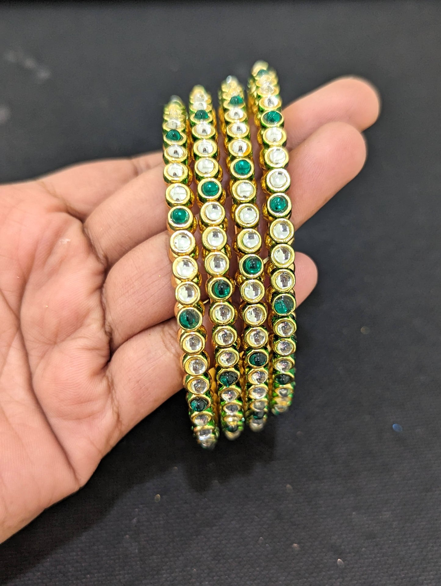 Glass kundan stone embedded Bangles - Set of 4