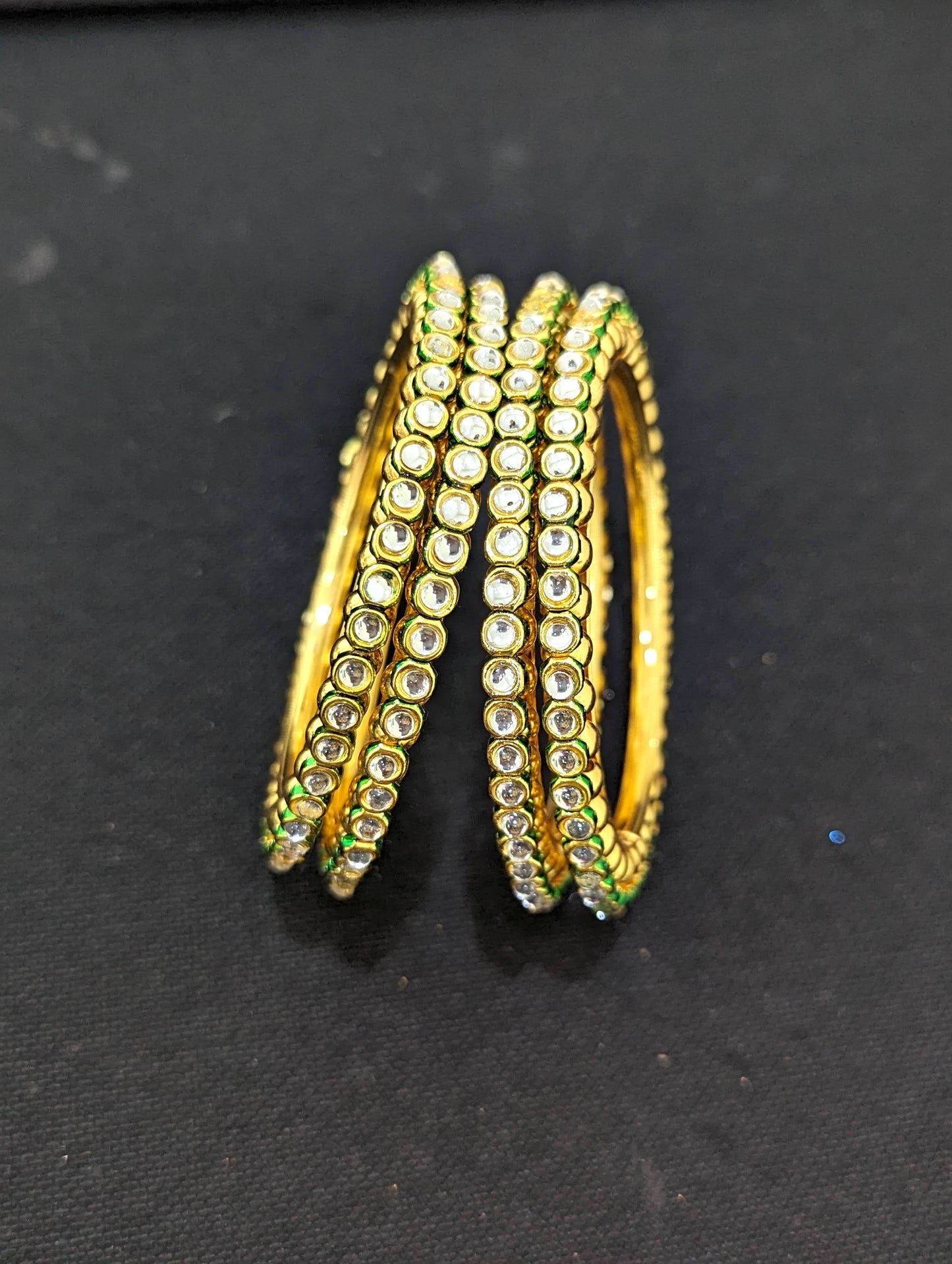 Glass kundan stone embedded Bangles - Set of 4