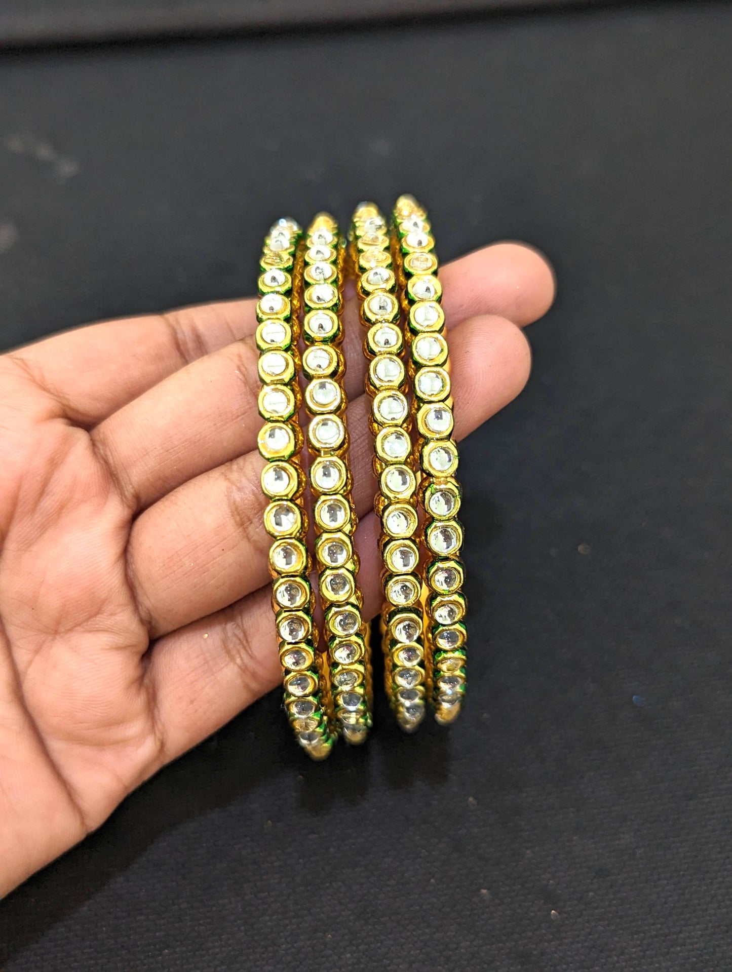 Glass kundan stone embedded Bangles - Set of 4