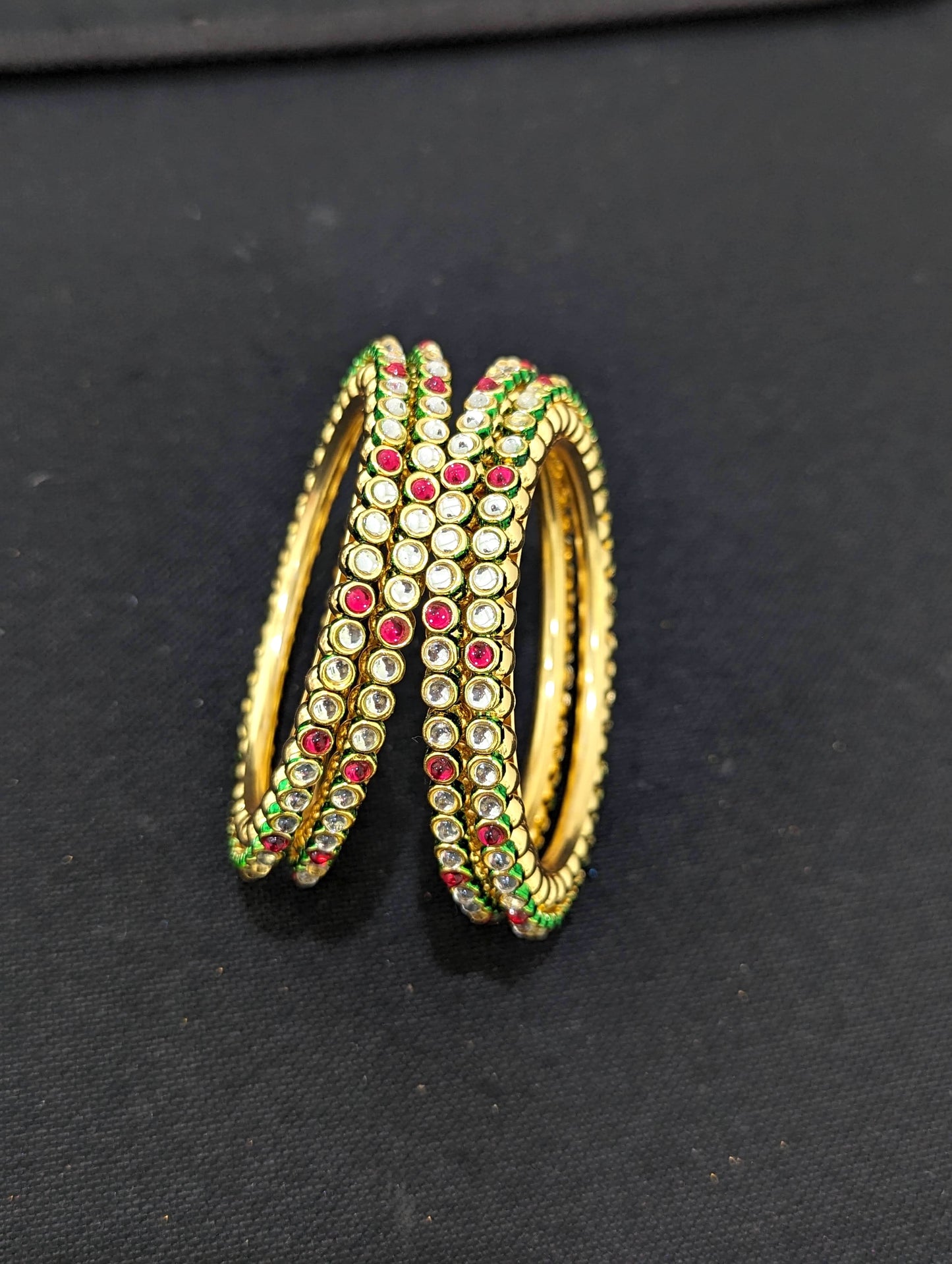 Glass kundan stone embedded Bangles - Set of 4