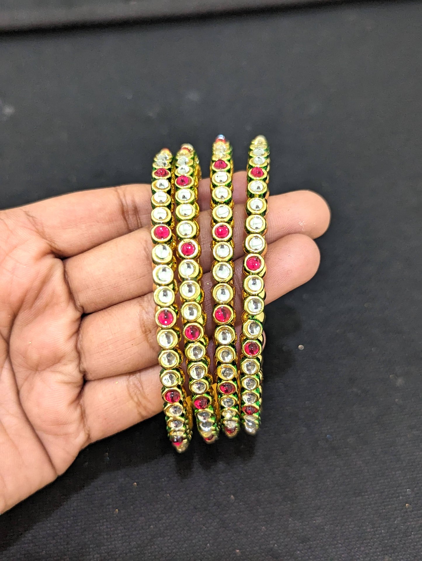 Glass kundan stone embedded Bangles - Set of 4