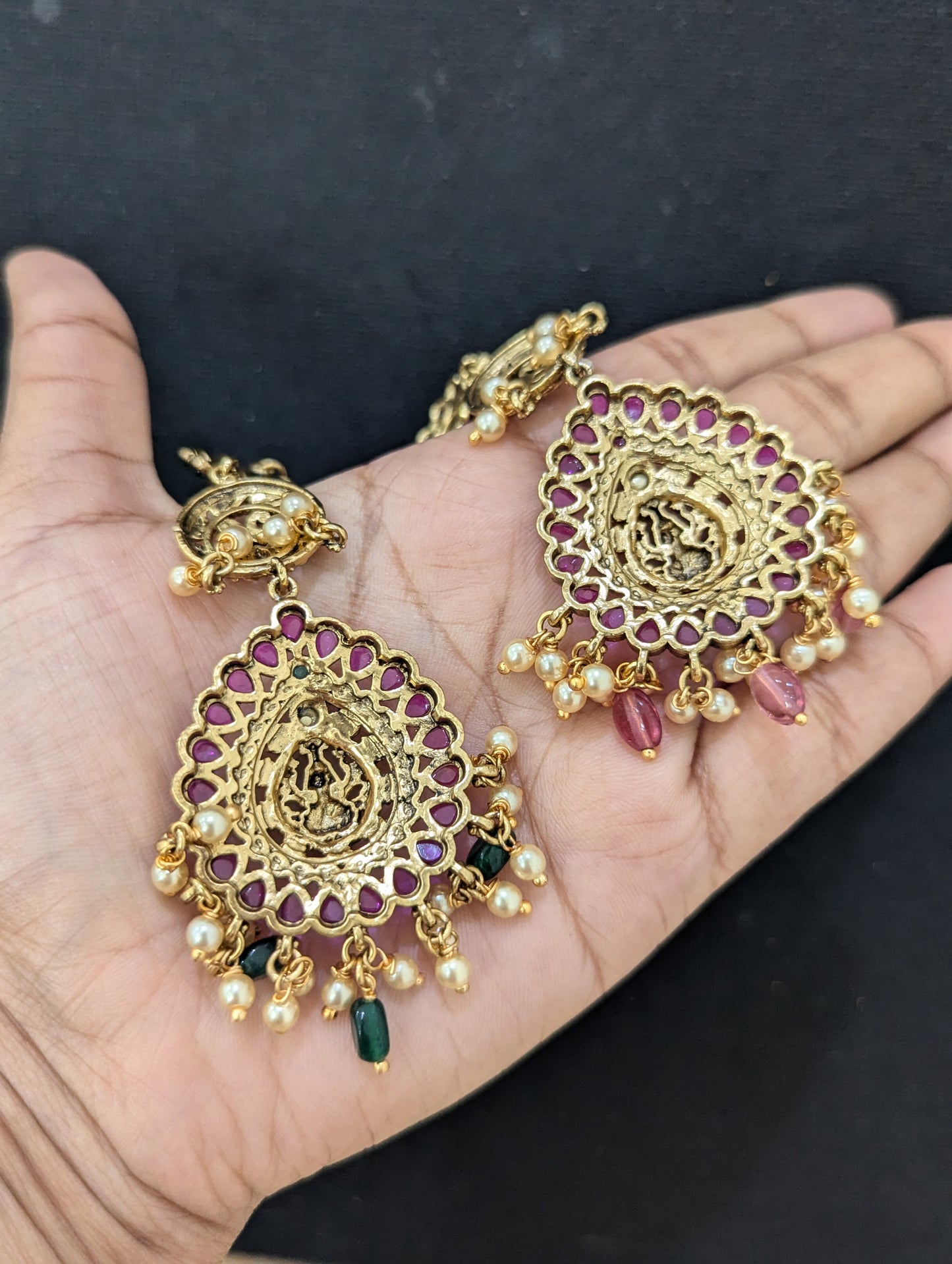 Kemp stone Goddess Lakshmi Large Maang Tikka