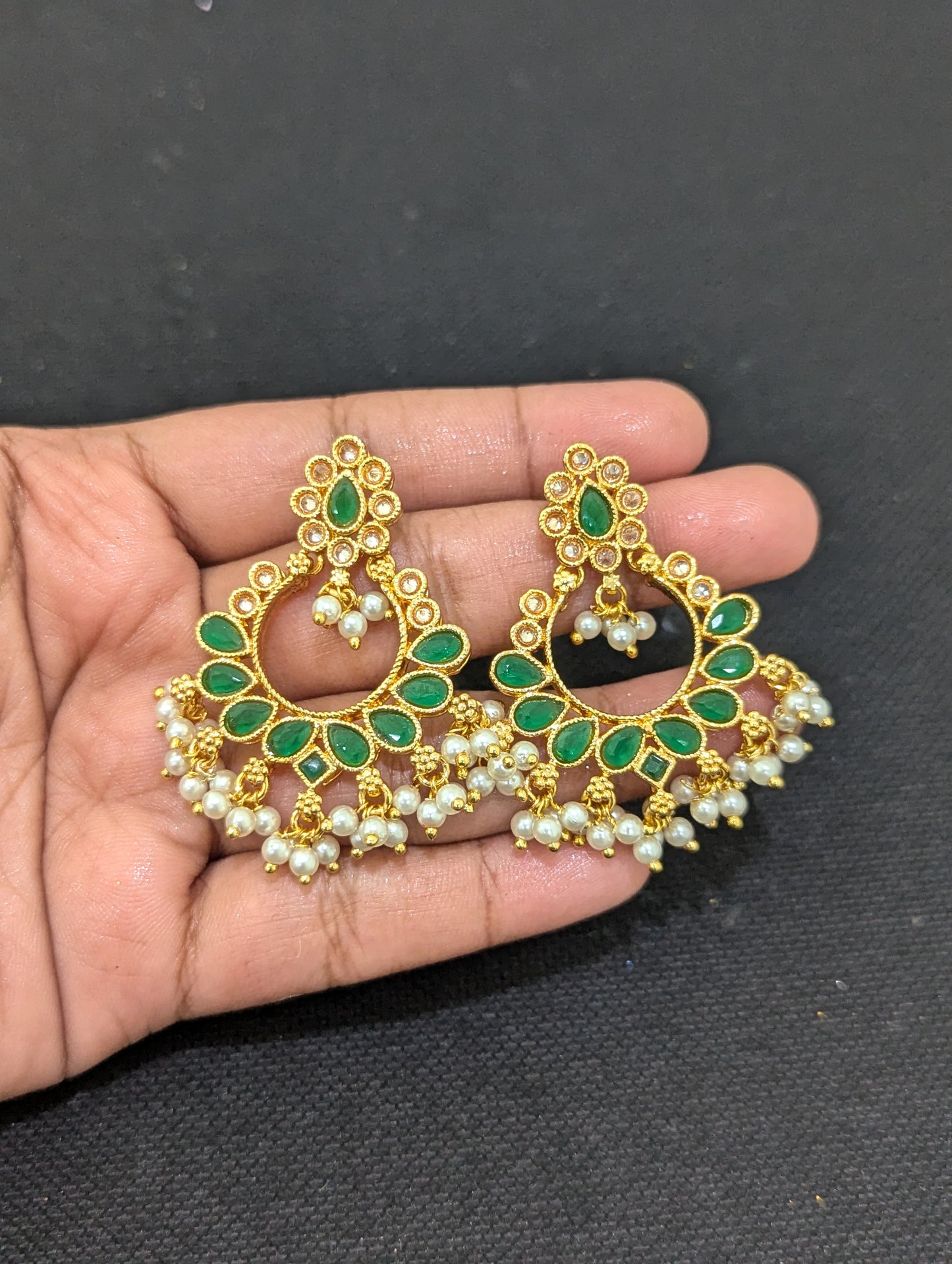 Pearl cluster dangle Polki Choker Necklace and Earrings set