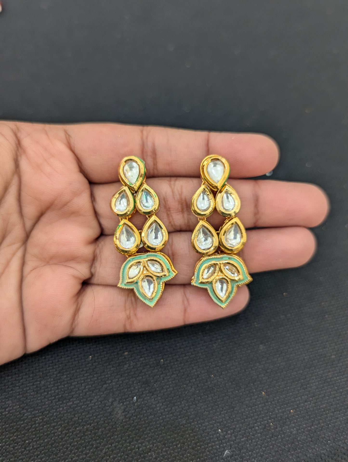 Leaf design Triple lined kundan Choker necklace and Earring set - Simpliful