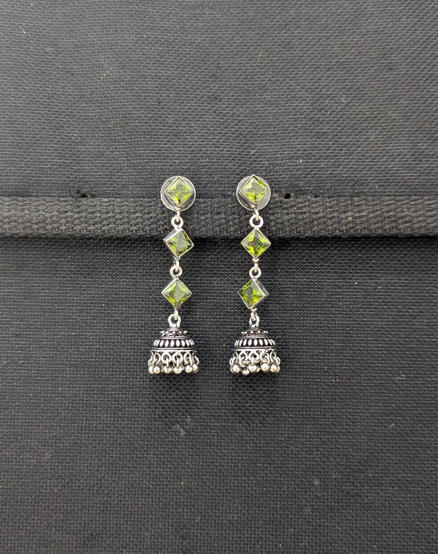 Oxidized Silver Diamond design Jhumka Earrings
