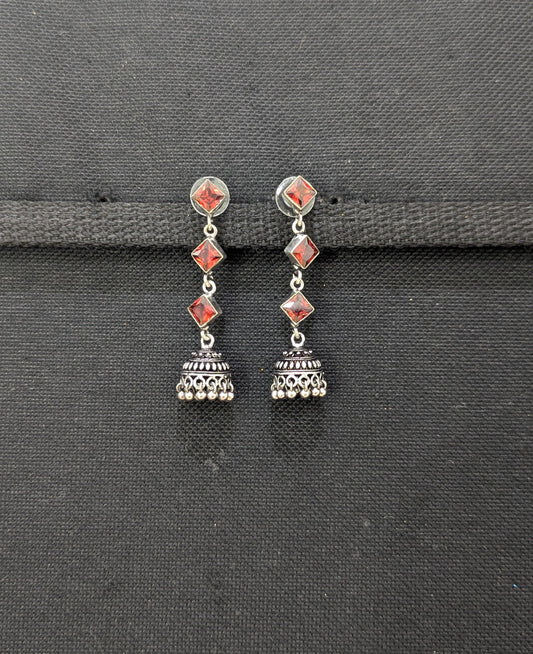 Oxidized Silver Diamond design Jhumka Earrings