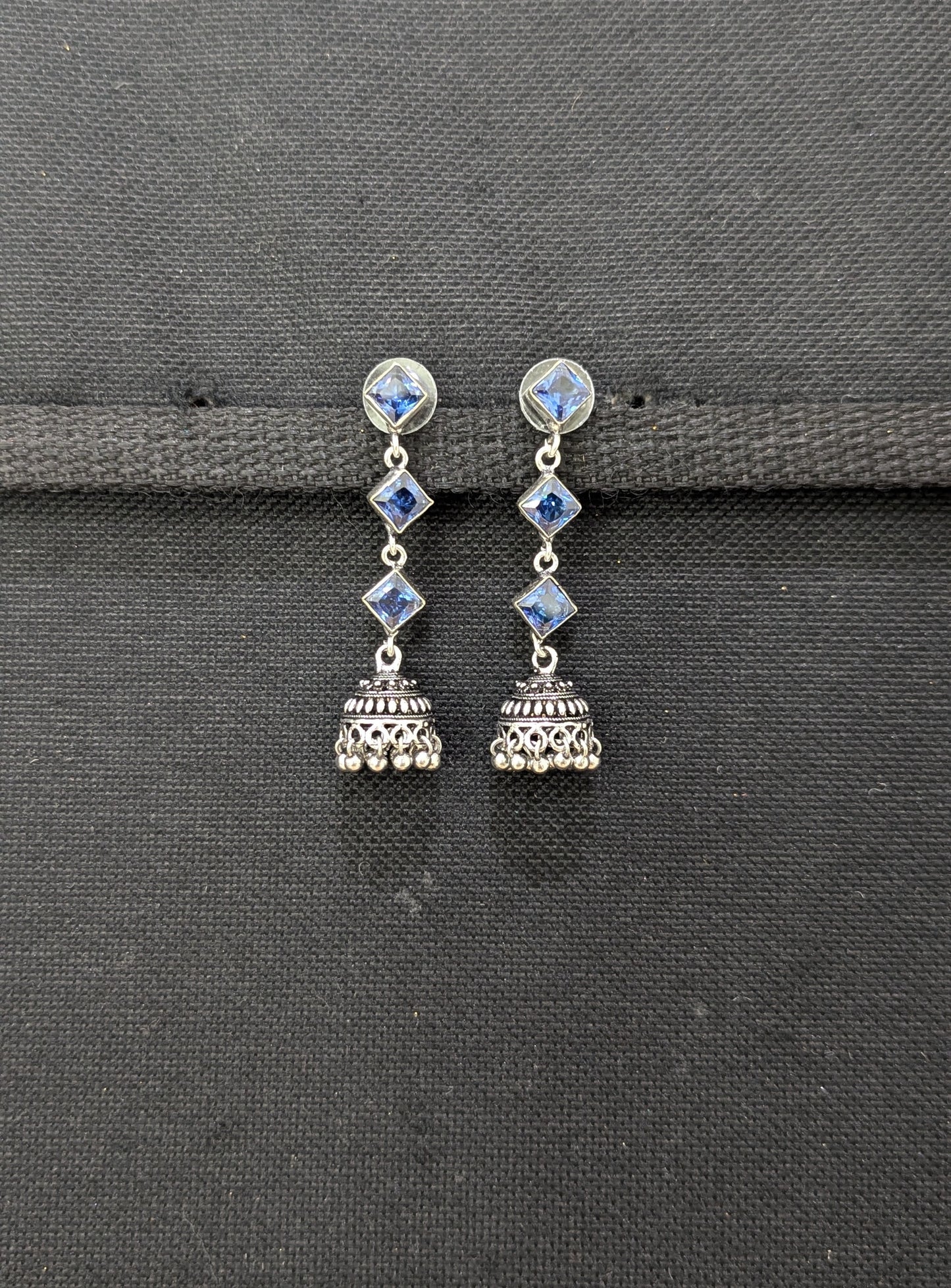 Oxidized Silver Diamond design Jhumka Earrings