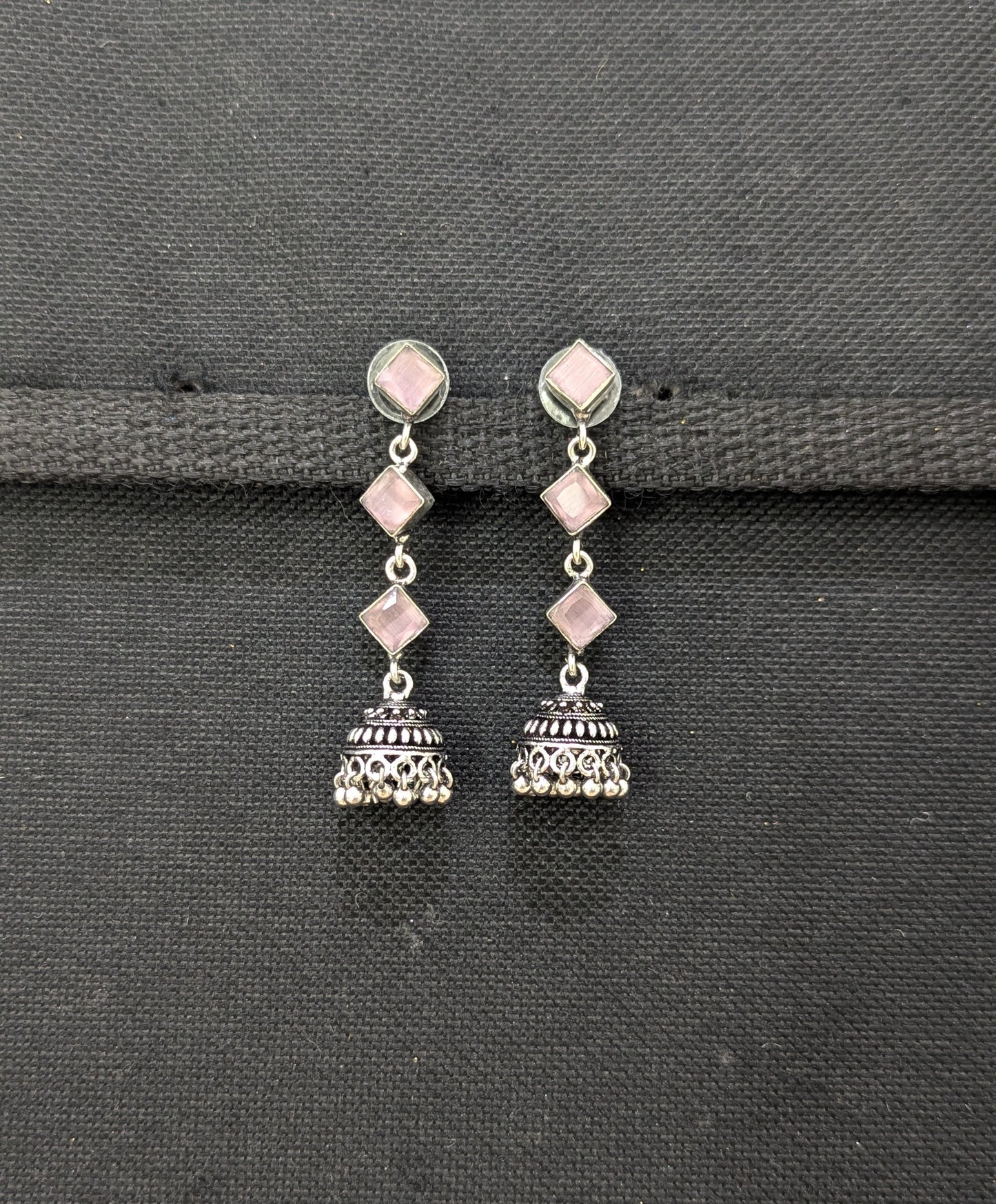 Oxidized Silver Diamond design Jhumka Earrings