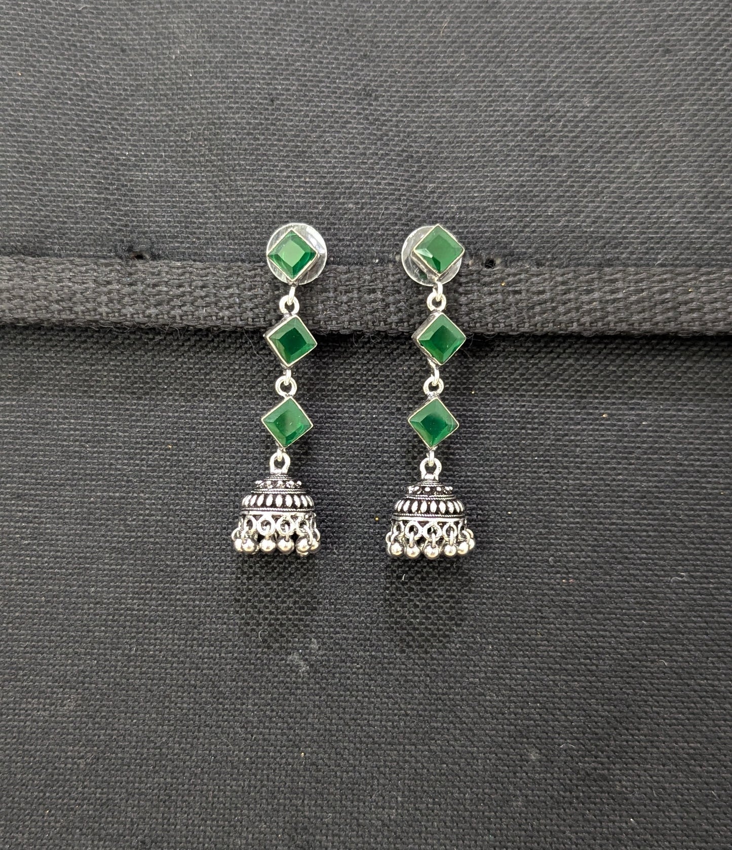 Oxidized Silver Diamond design Jhumka Earrings