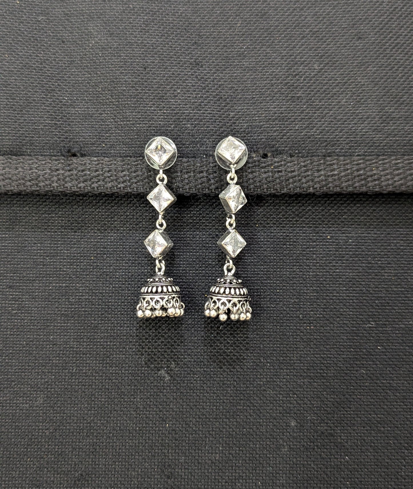 Oxidized Silver Diamond design Jhumka Earrings