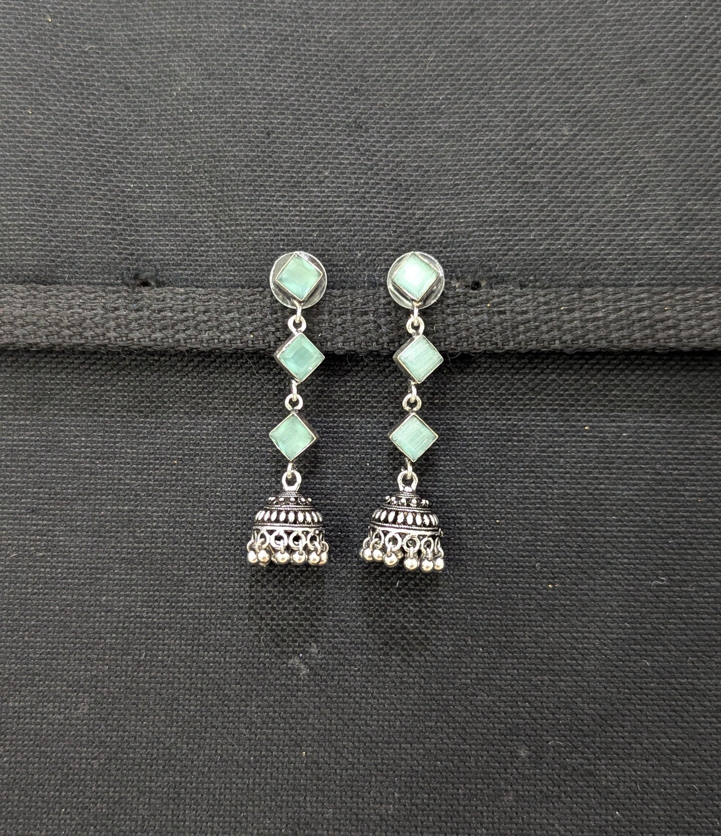 Oxidized Silver Diamond design Jhumka Earrings