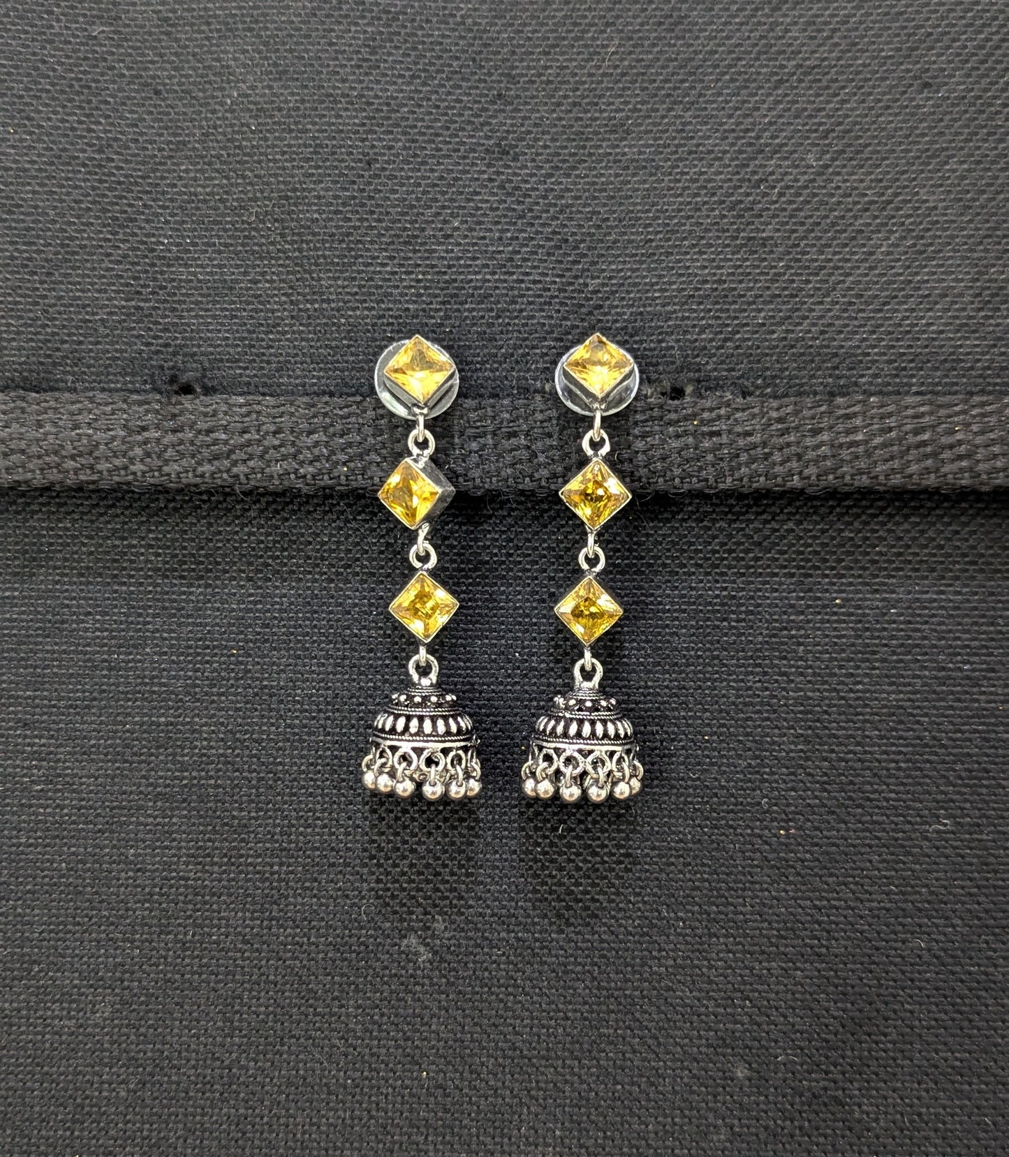 Oxidized Silver Diamond design Jhumka Earrings