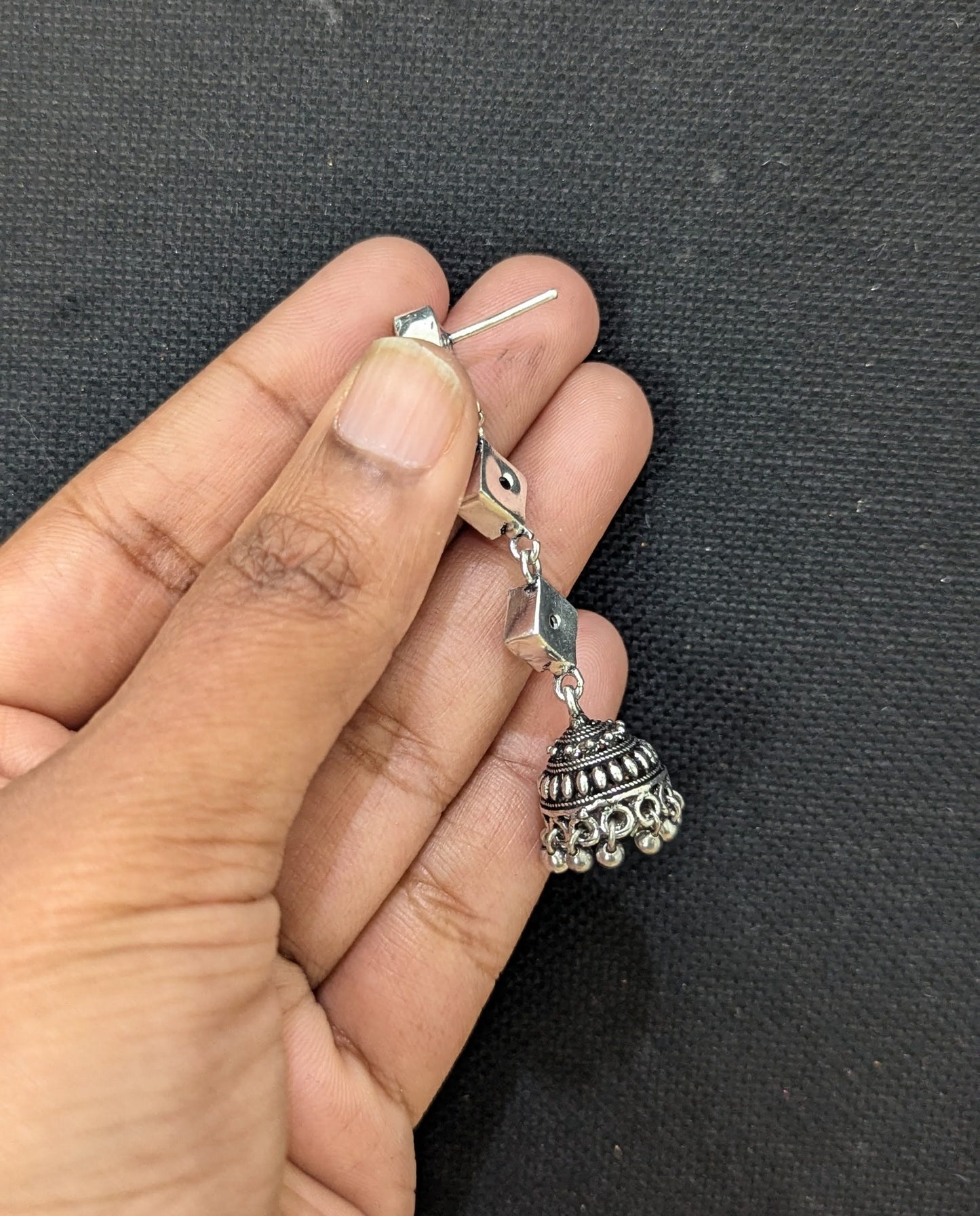 Oxidized Silver Diamond design Jhumka Earrings