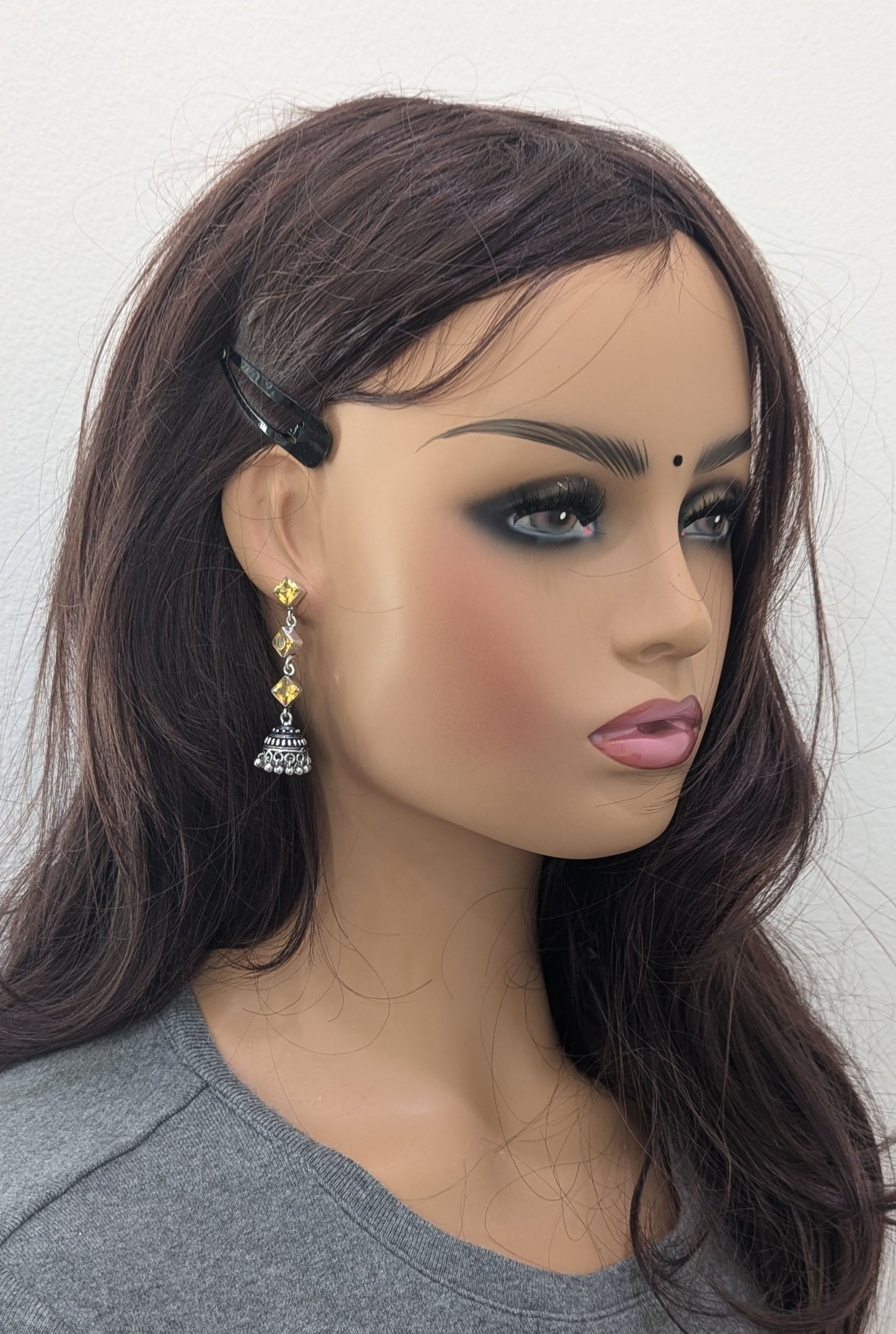 Oxidized Silver Diamond design Jhumka Earrings