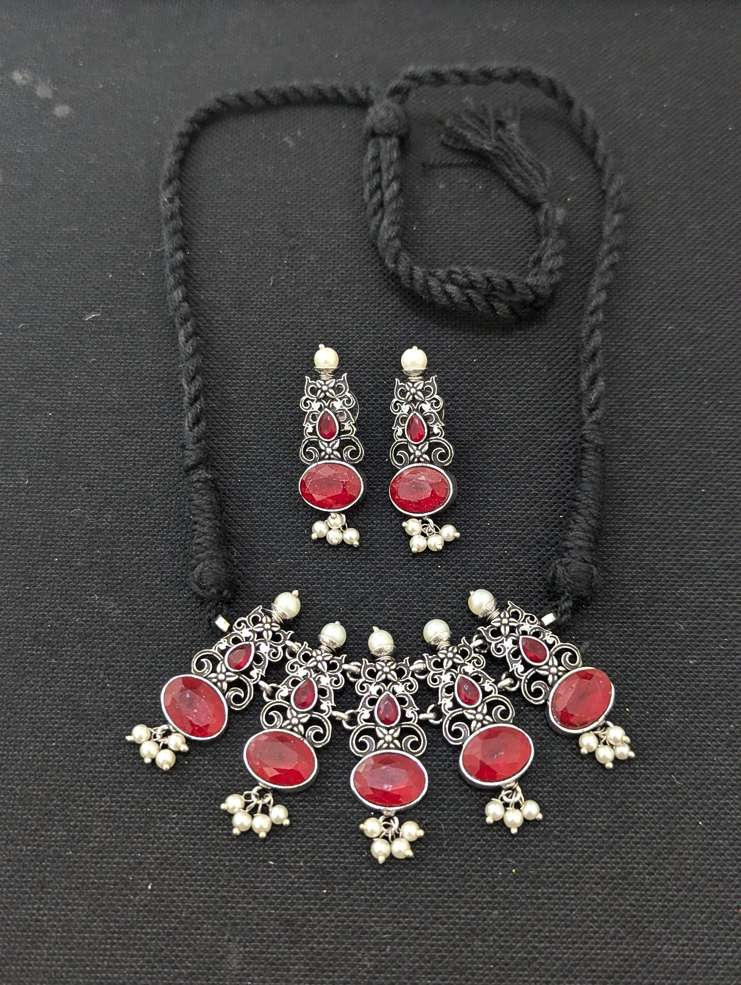 Oxidized Silver Polki Choker Set