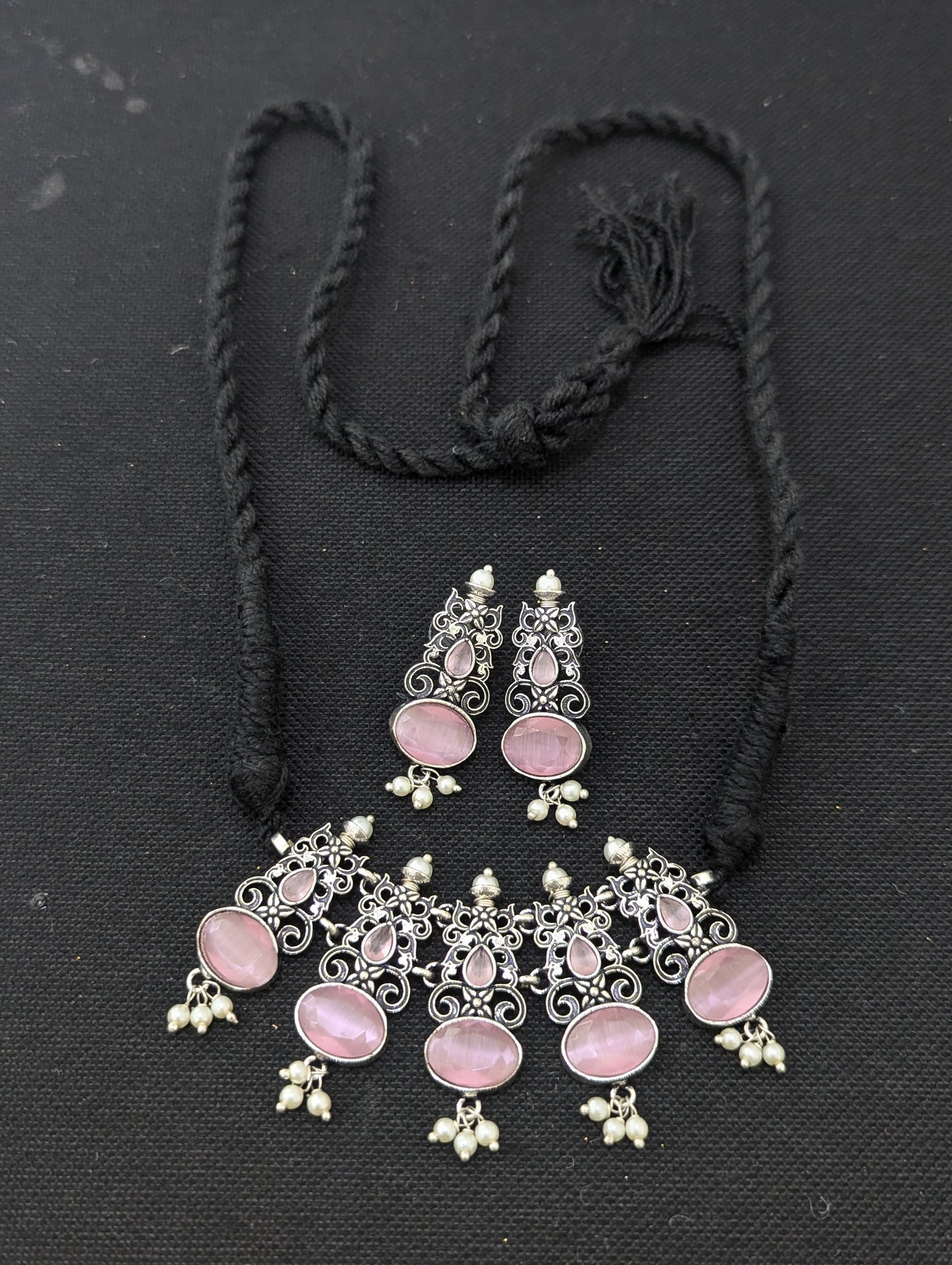Oxidized Silver Polki Choker Set