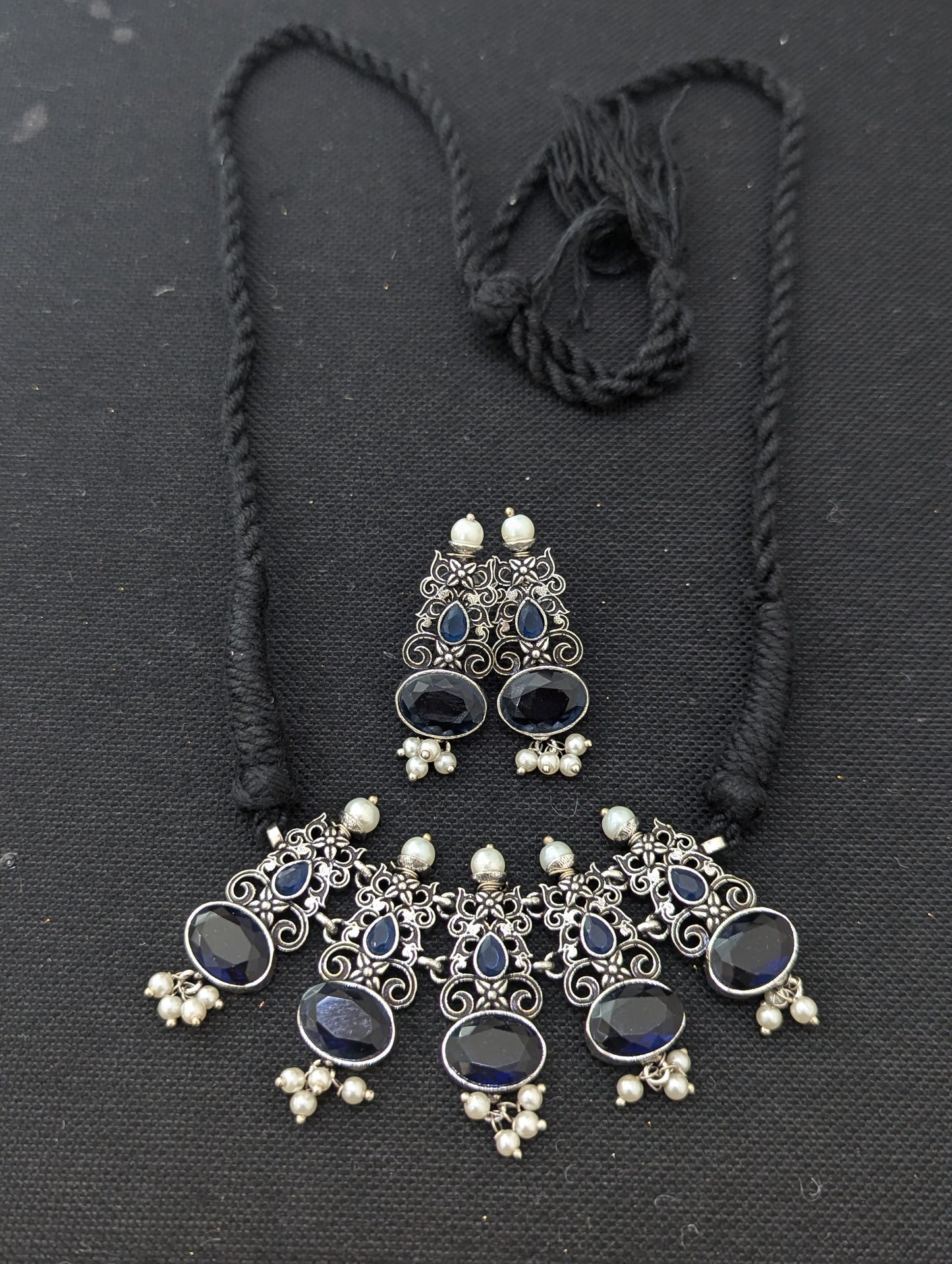 Oxidized Silver Polki Choker Set
