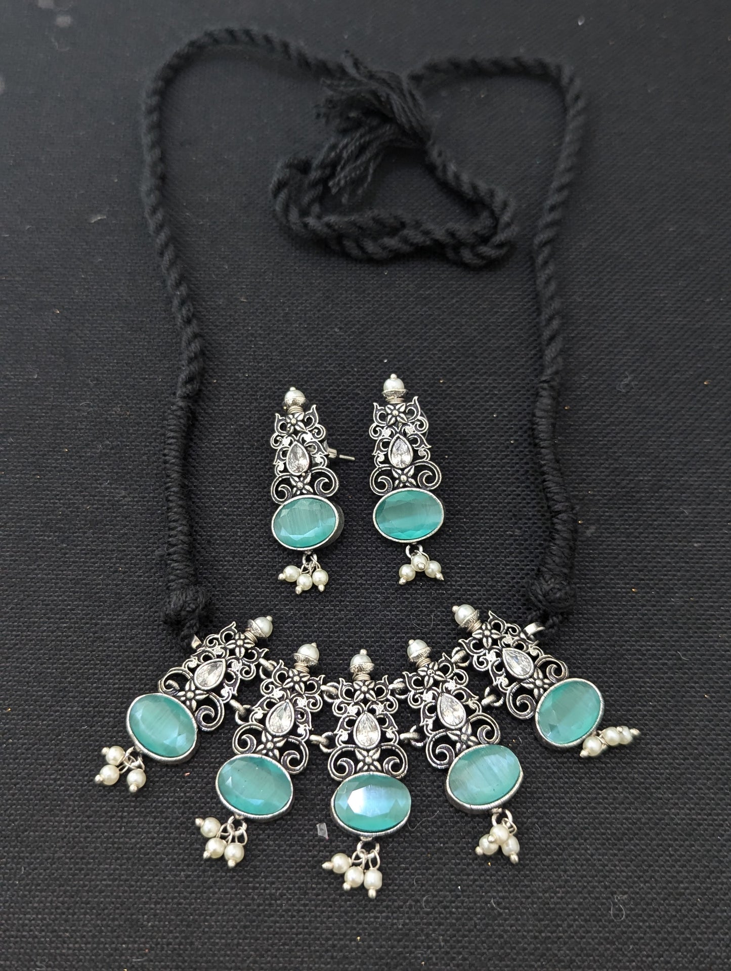Oxidized Silver Polki Choker Set