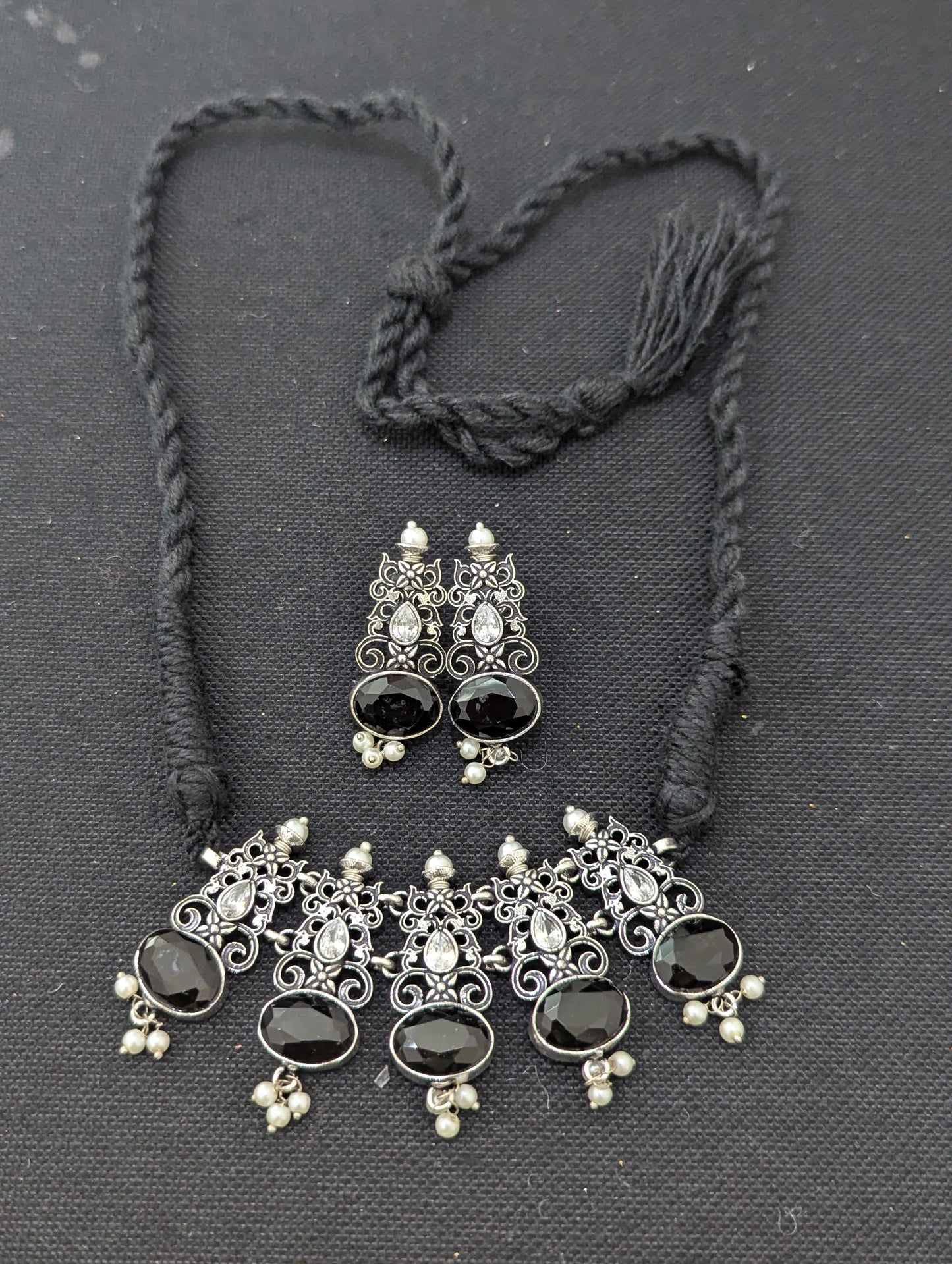 Oxidized Silver Polki Choker Set