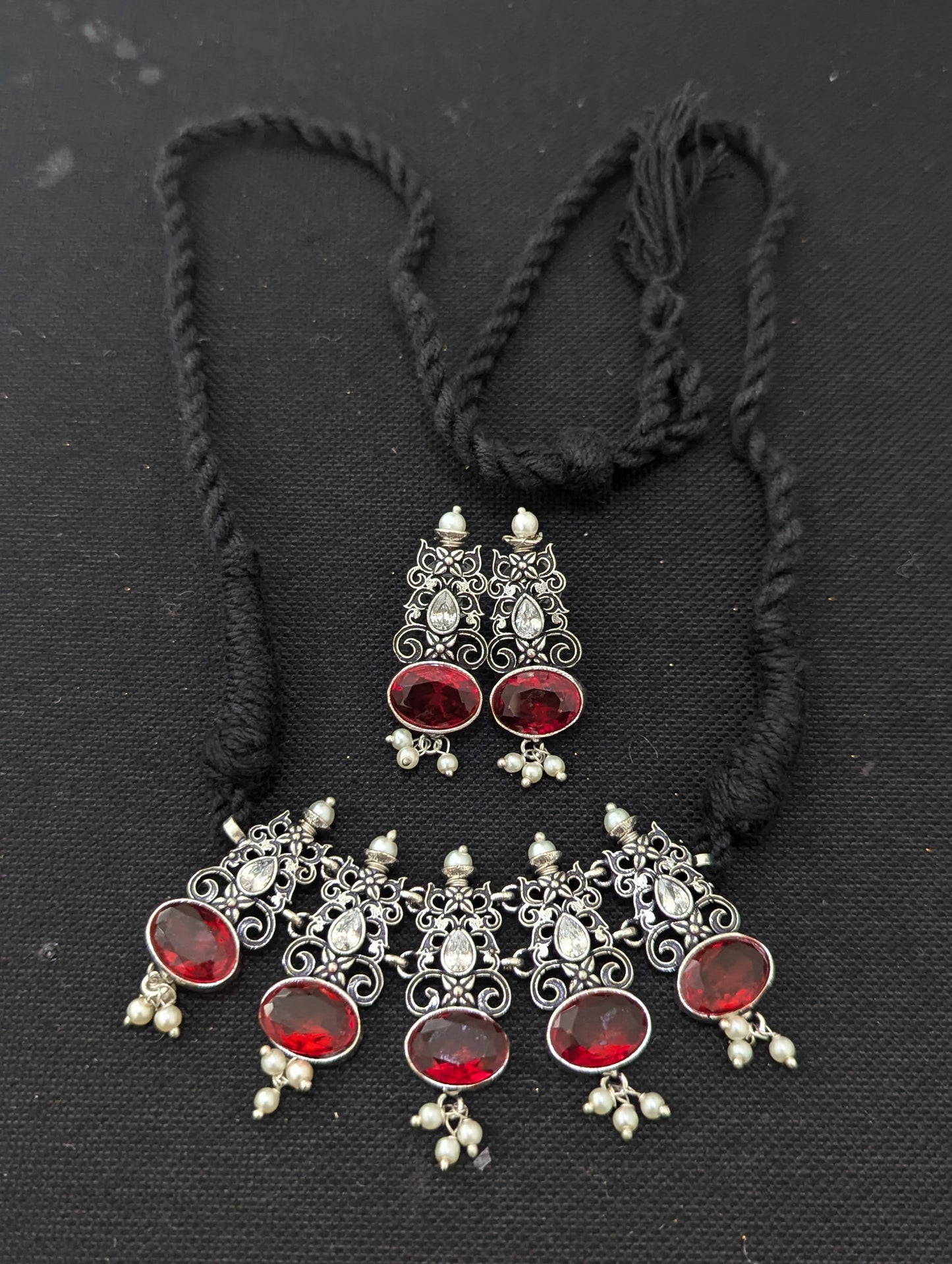 Oxidized Silver Polki Choker Set