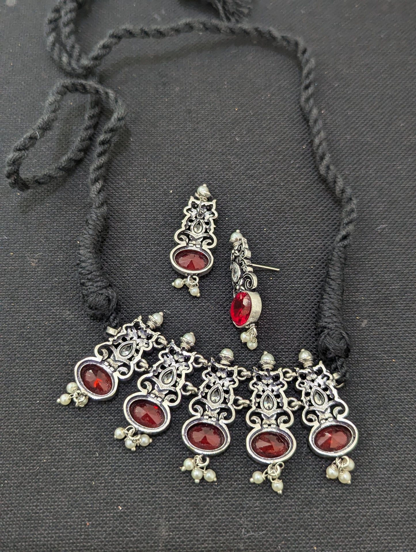 Oxidized Silver Polki Choker Set