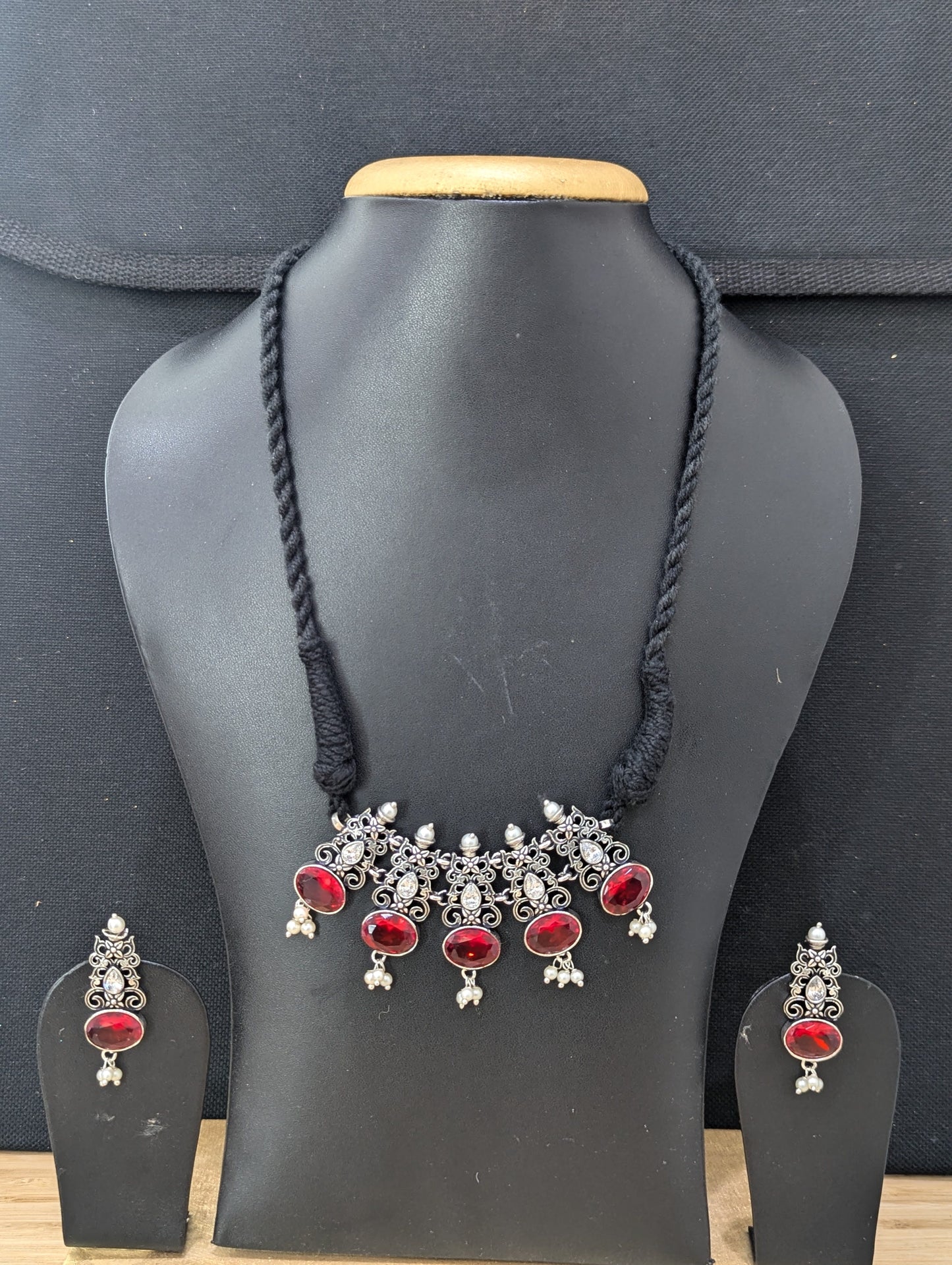 Oxidized Silver Polki Choker Set