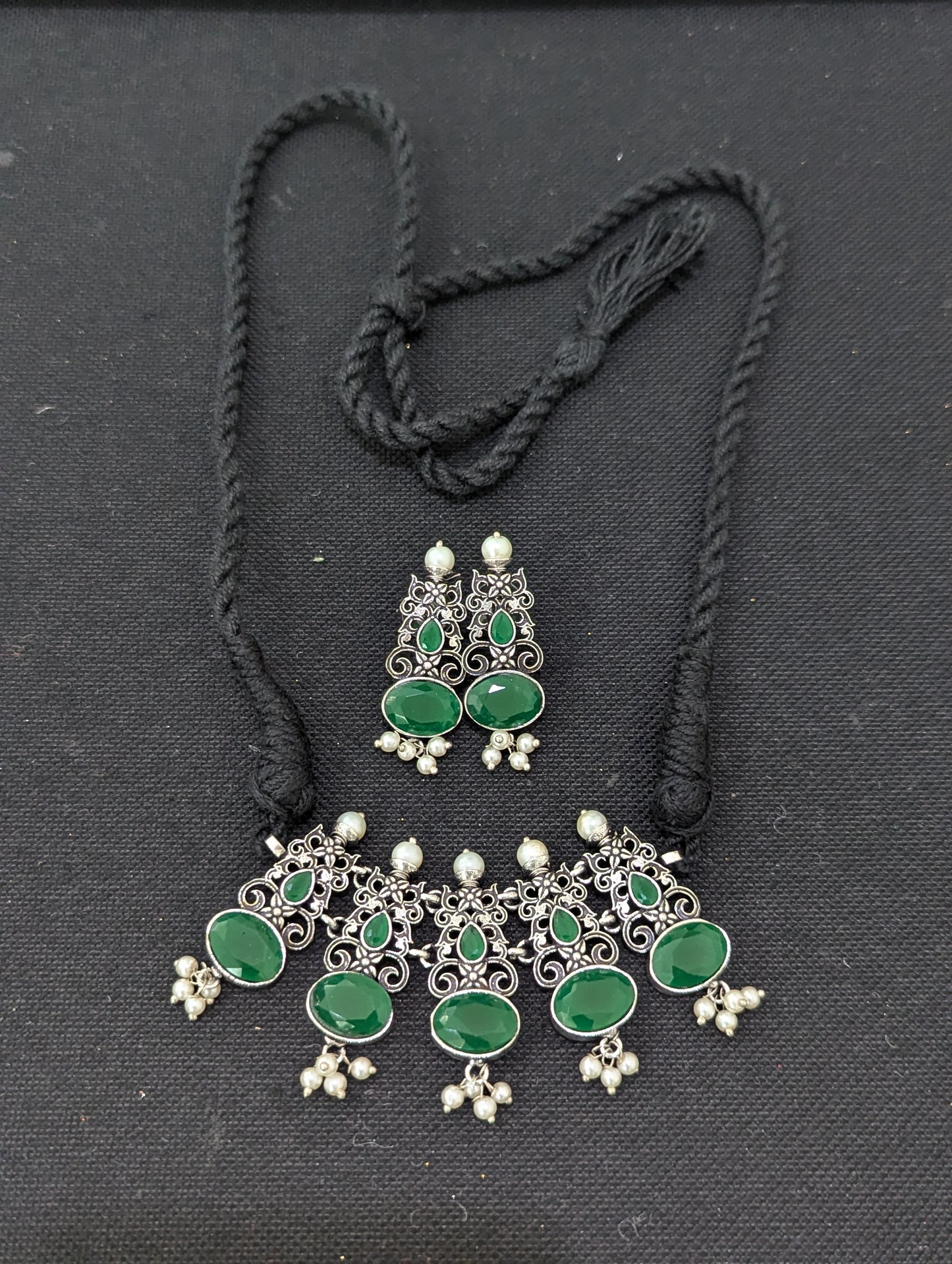 Oxidized Silver Polki Choker Set
