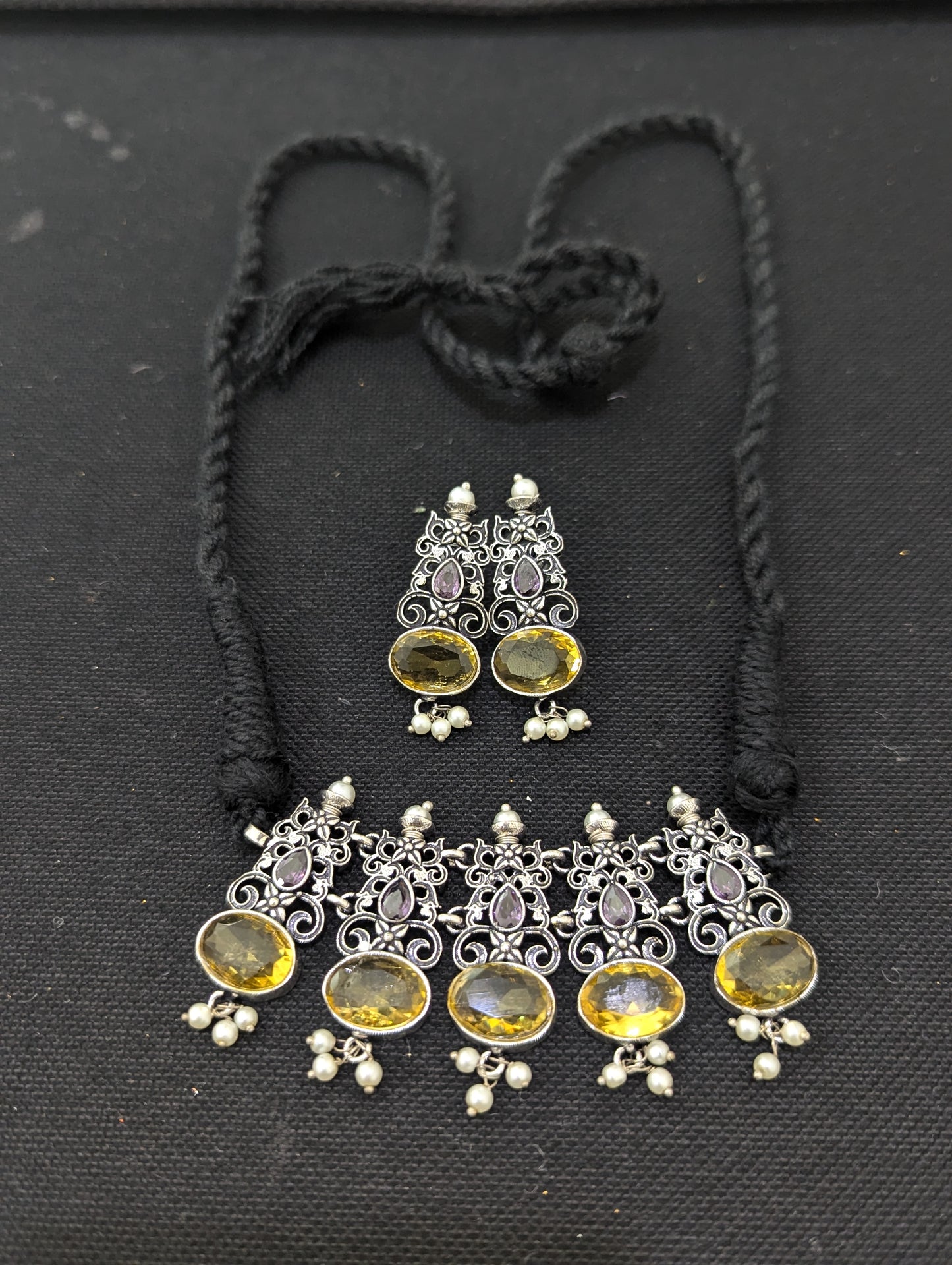 Oxidized Silver Polki Choker Set