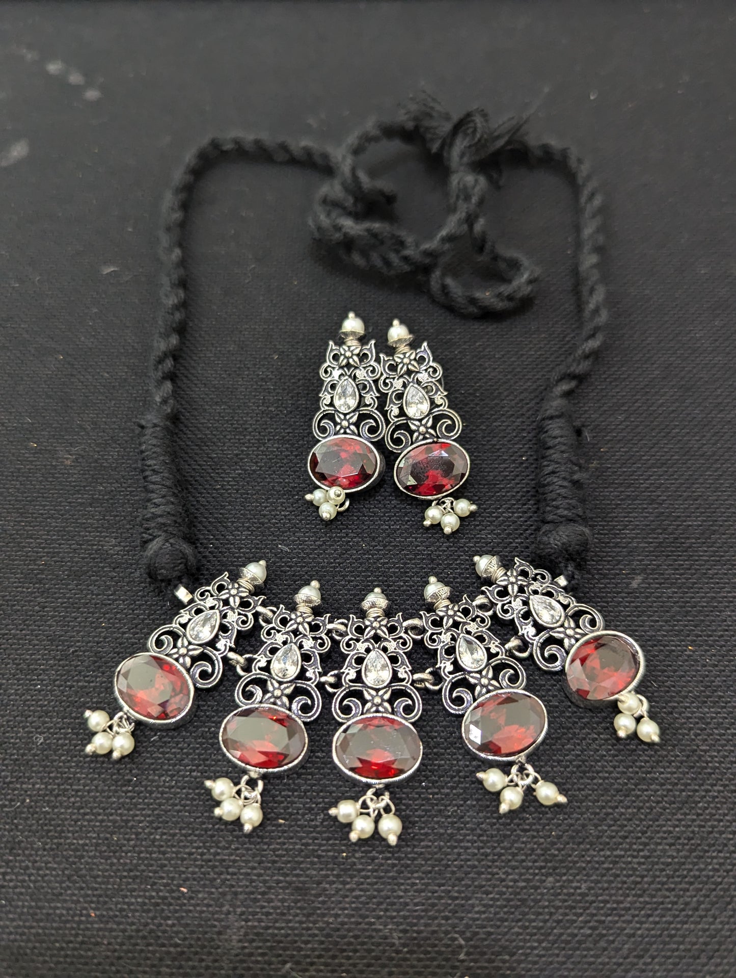 Oxidized Silver Polki Choker Set