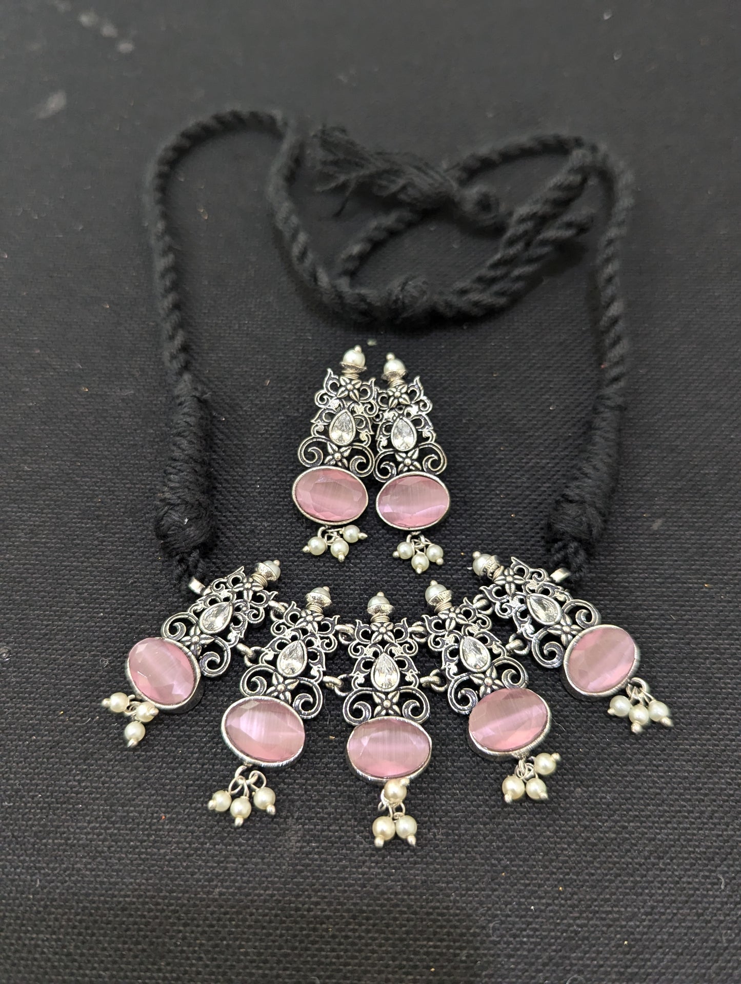 Oxidized Silver Polki Choker Set