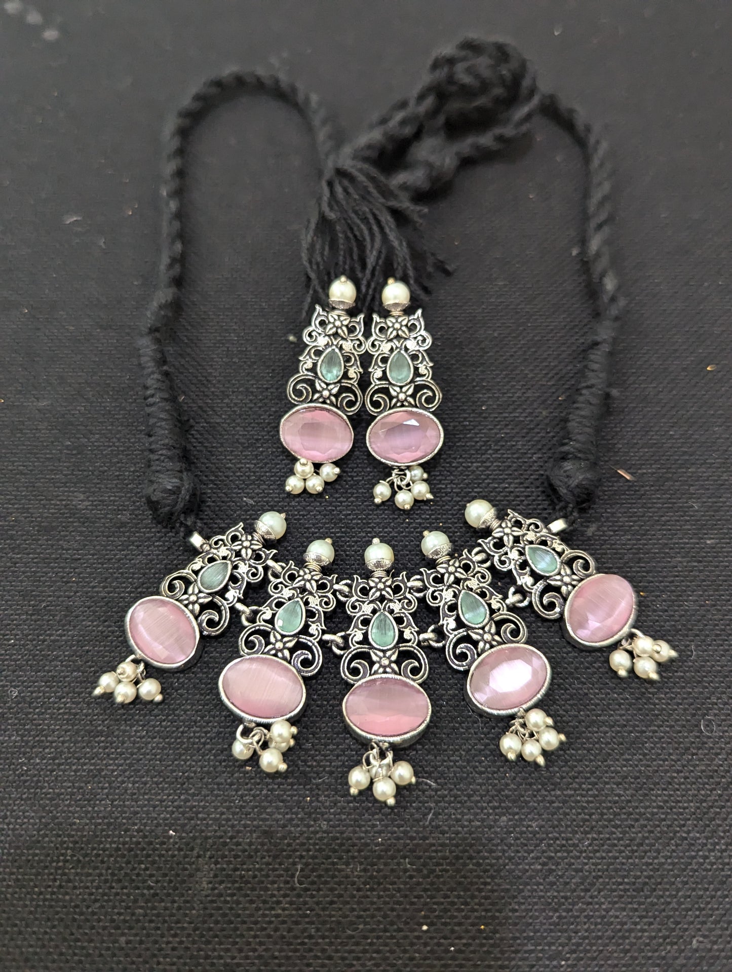 Oxidized Silver Polki Choker Set